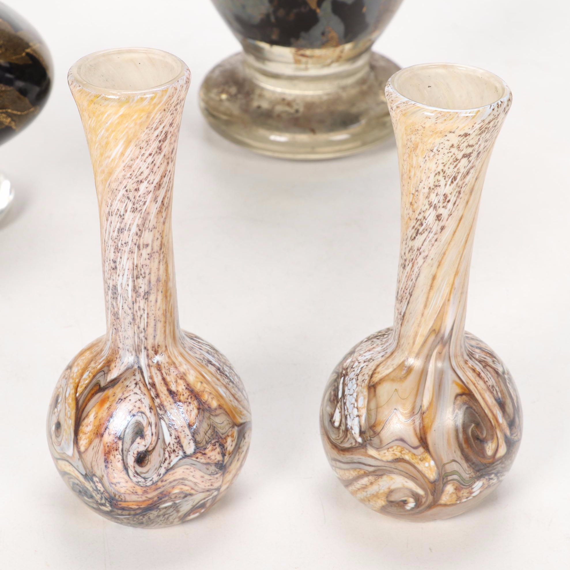 Gozo Glass "Calypso Black" and "Stone" Vase, Goblets and Perfume Bottles