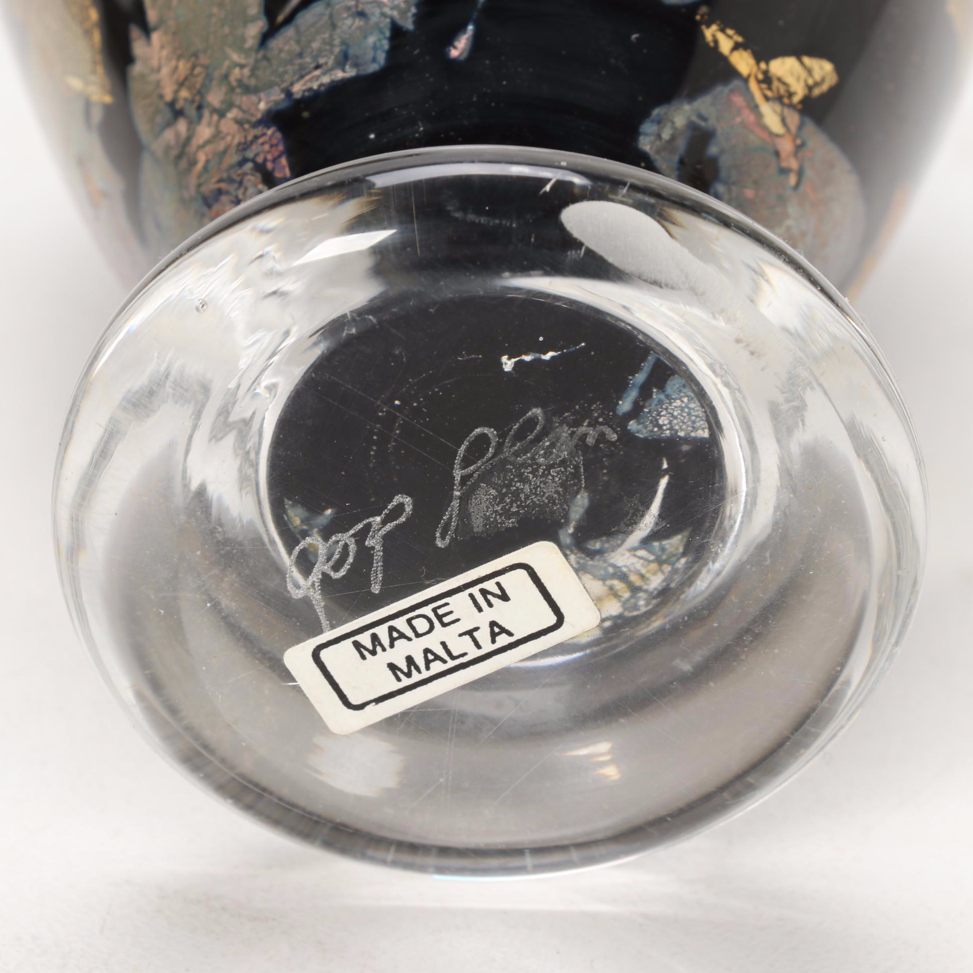 Gozo Glass "Calypso Black" and "Stone" Vase, Goblets and Perfume Bottles