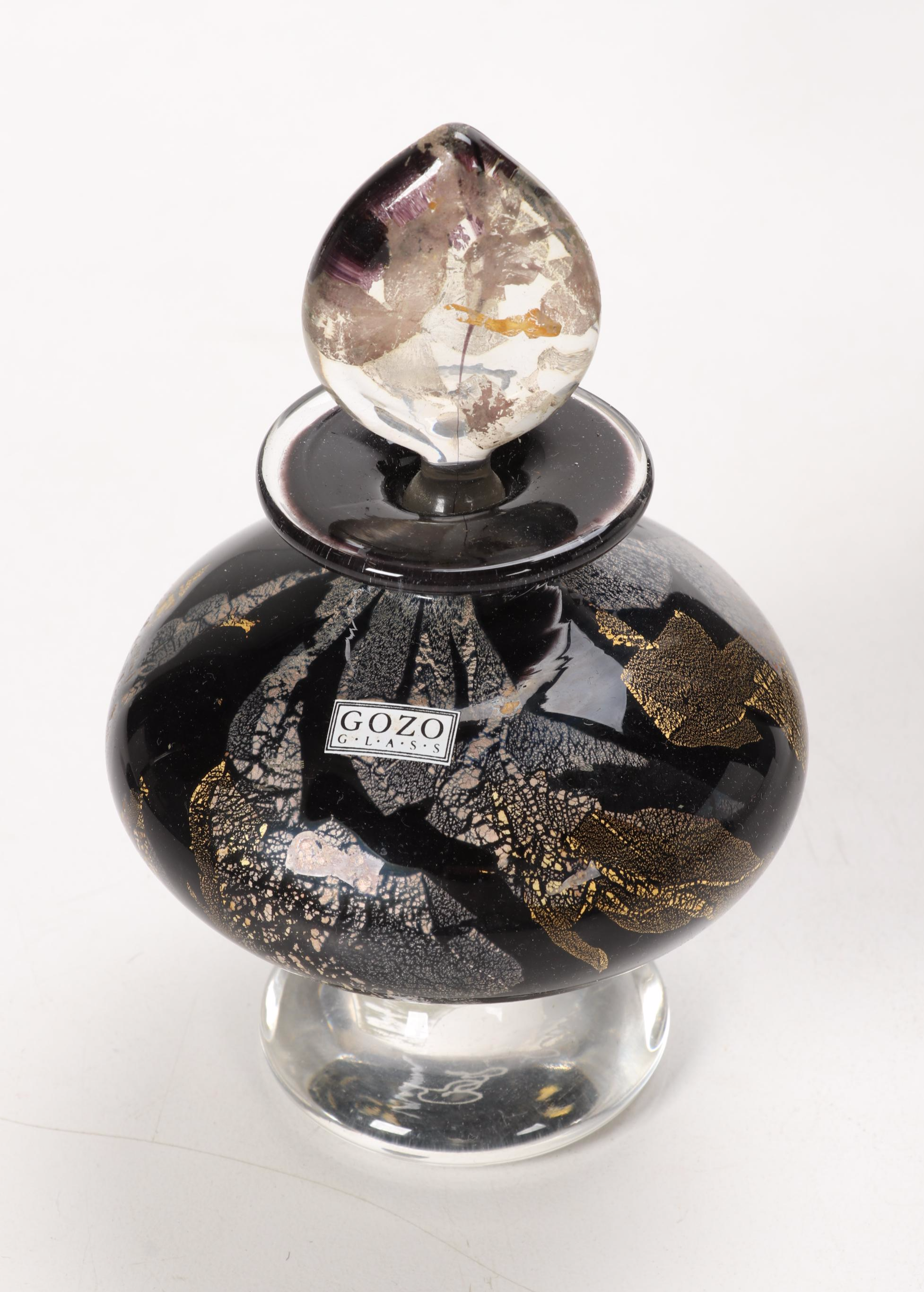 Gozo Glass "Calypso Black" and "Stone" Vase, Goblets and Perfume Bottles