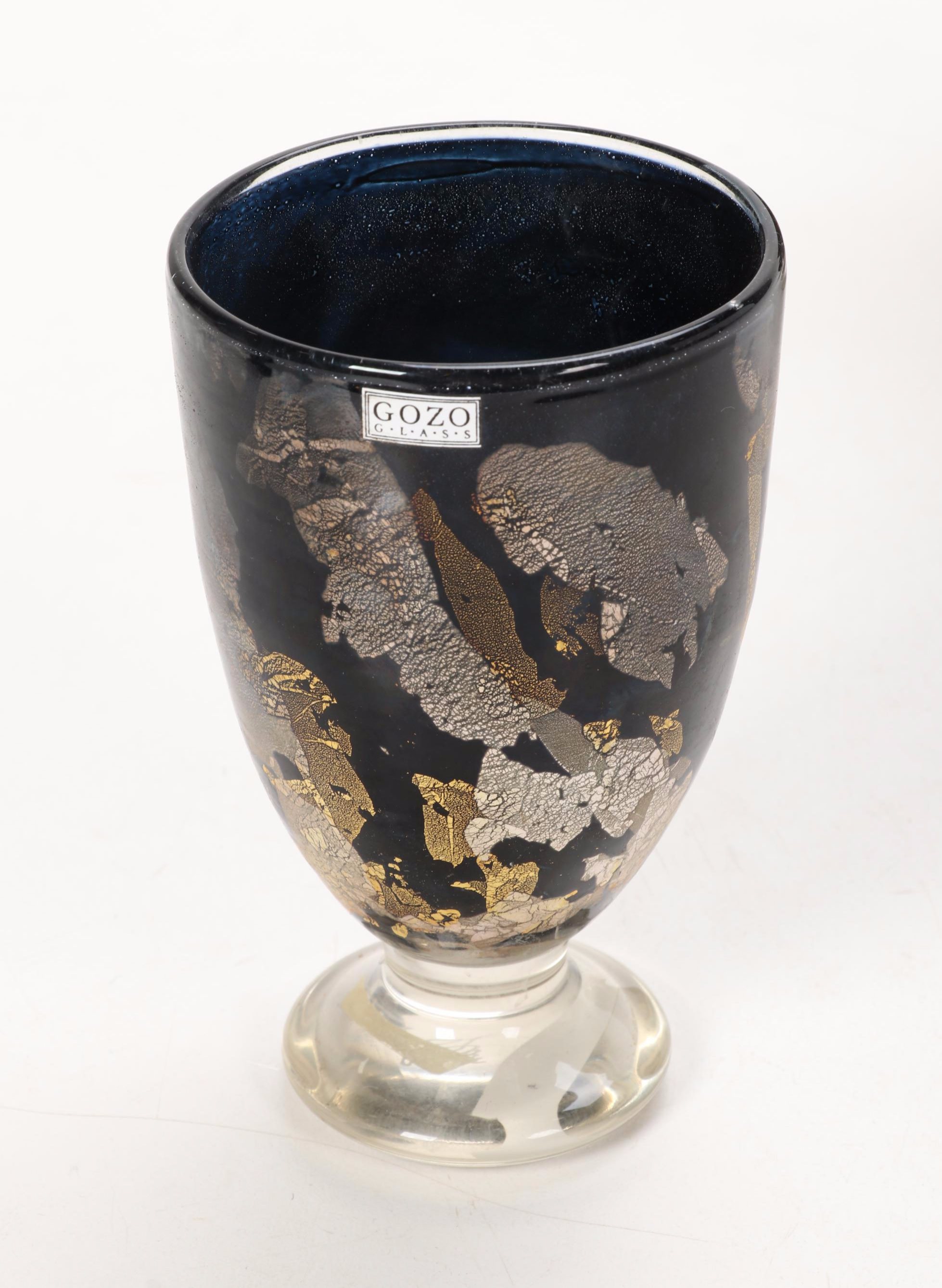 Gozo Glass "Calypso Black" and "Stone" Vase, Goblets and Perfume Bottles
