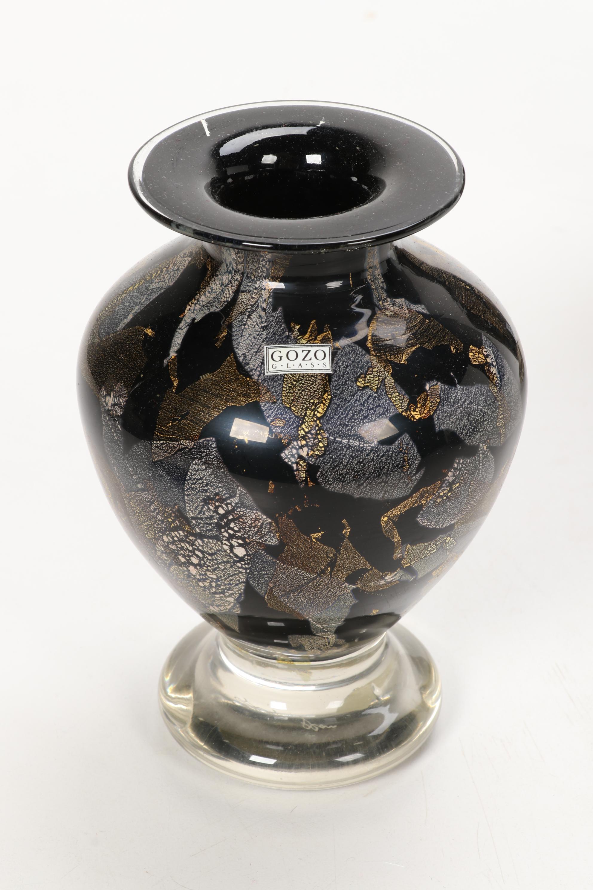 Gozo Glass "Calypso Black" and "Stone" Vase, Goblets and Perfume Bottles