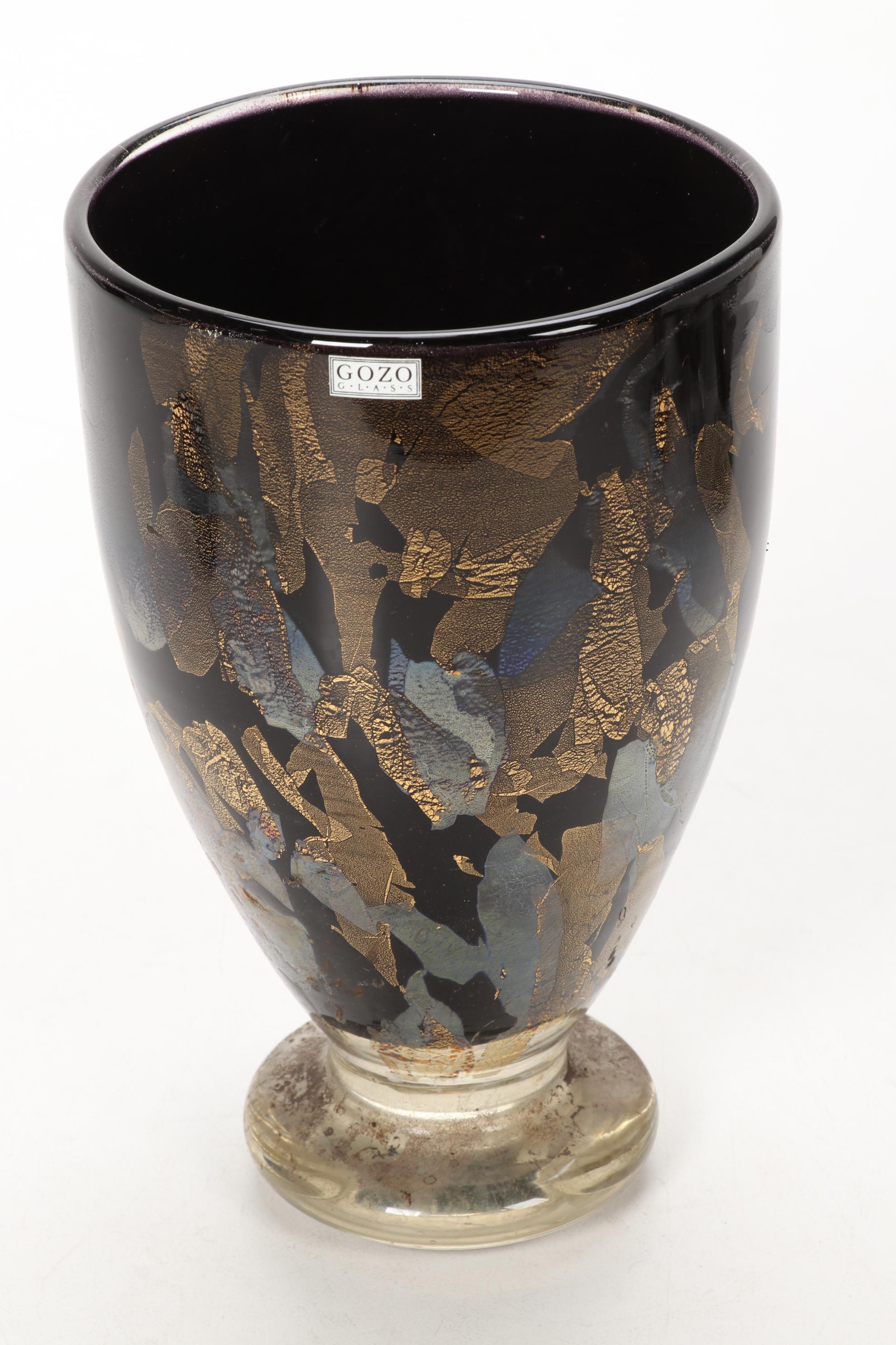 Gozo Glass "Calypso Black" and "Stone" Vase, Goblets and Perfume Bottles