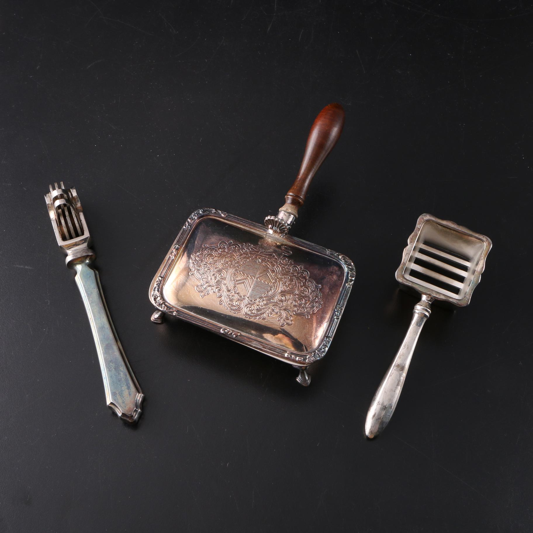 E. G. Webster & Son Tray, Ellis Barker Crumb Catcher and Silver Plated Tools