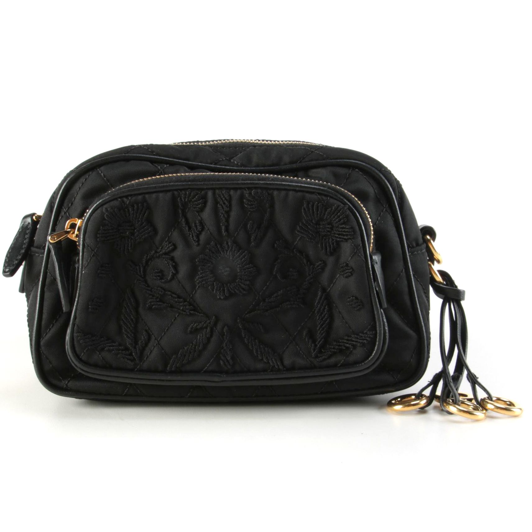 Prada Corsaire Floral Embroidered Quilted Tessuto Convertible Belt Bag