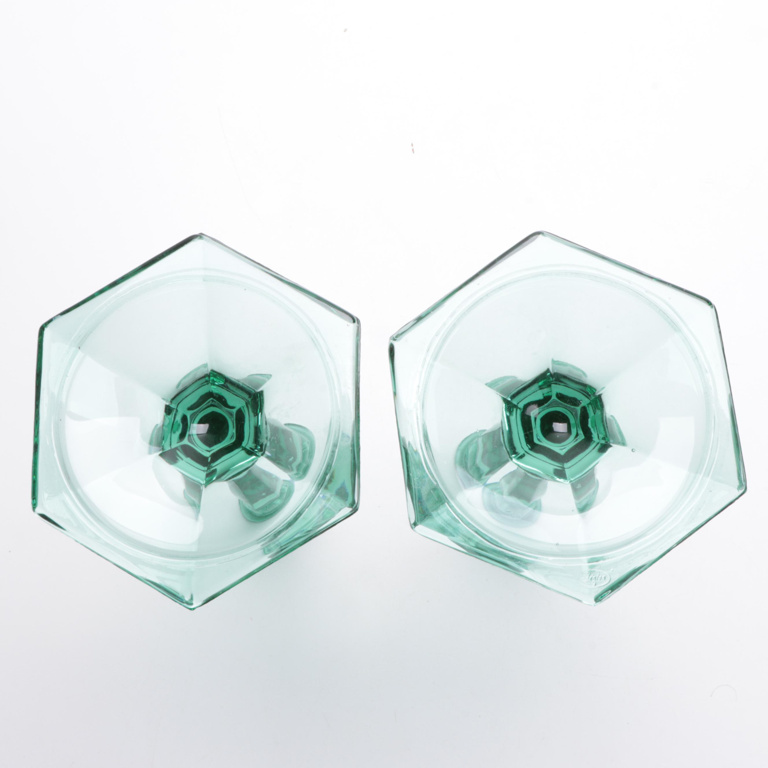 Fenton Green Glass Candlesticks