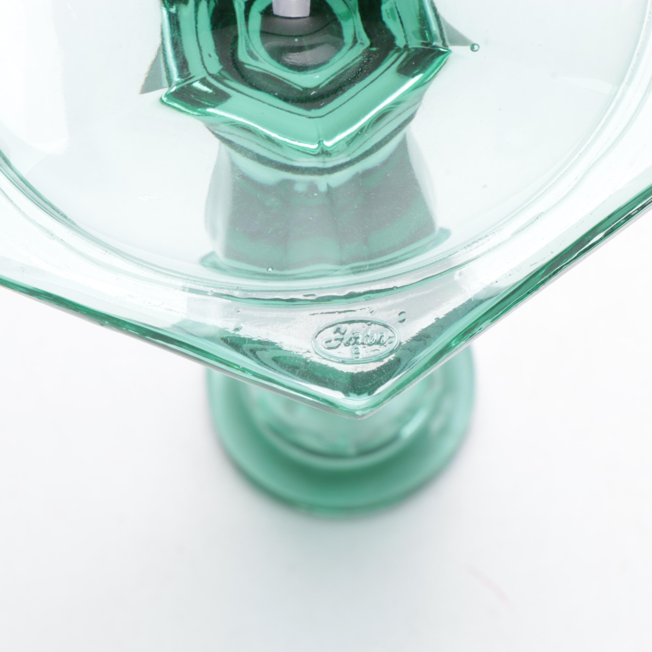 Fenton Green Glass Candlesticks