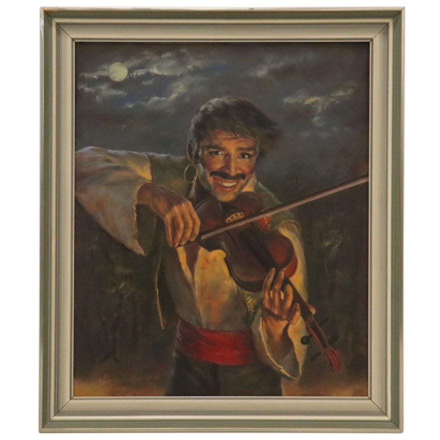 M. Laszlo Oil Painting of a Violinist, Late 20th Century