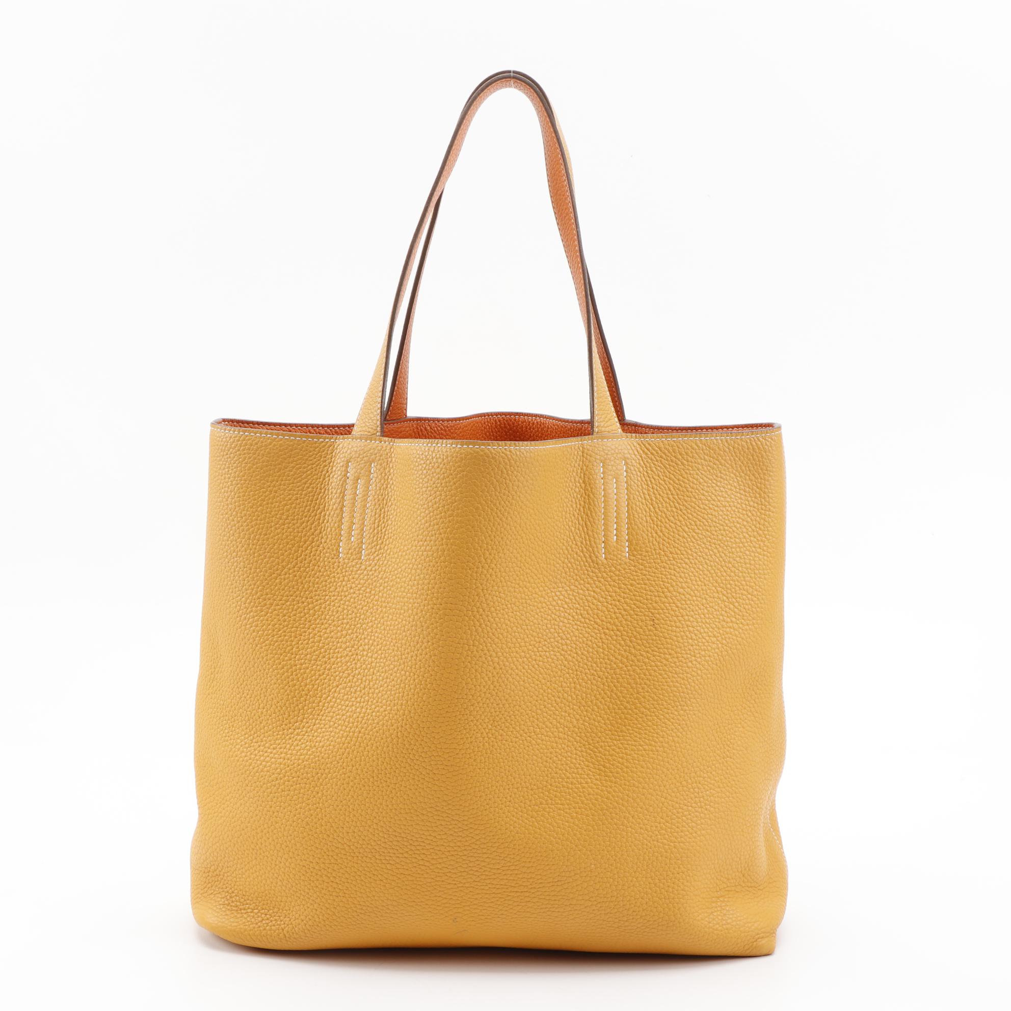 Hermès Double Sens 45cm Reversible Tote in Orange/Yellow Clemence Leather