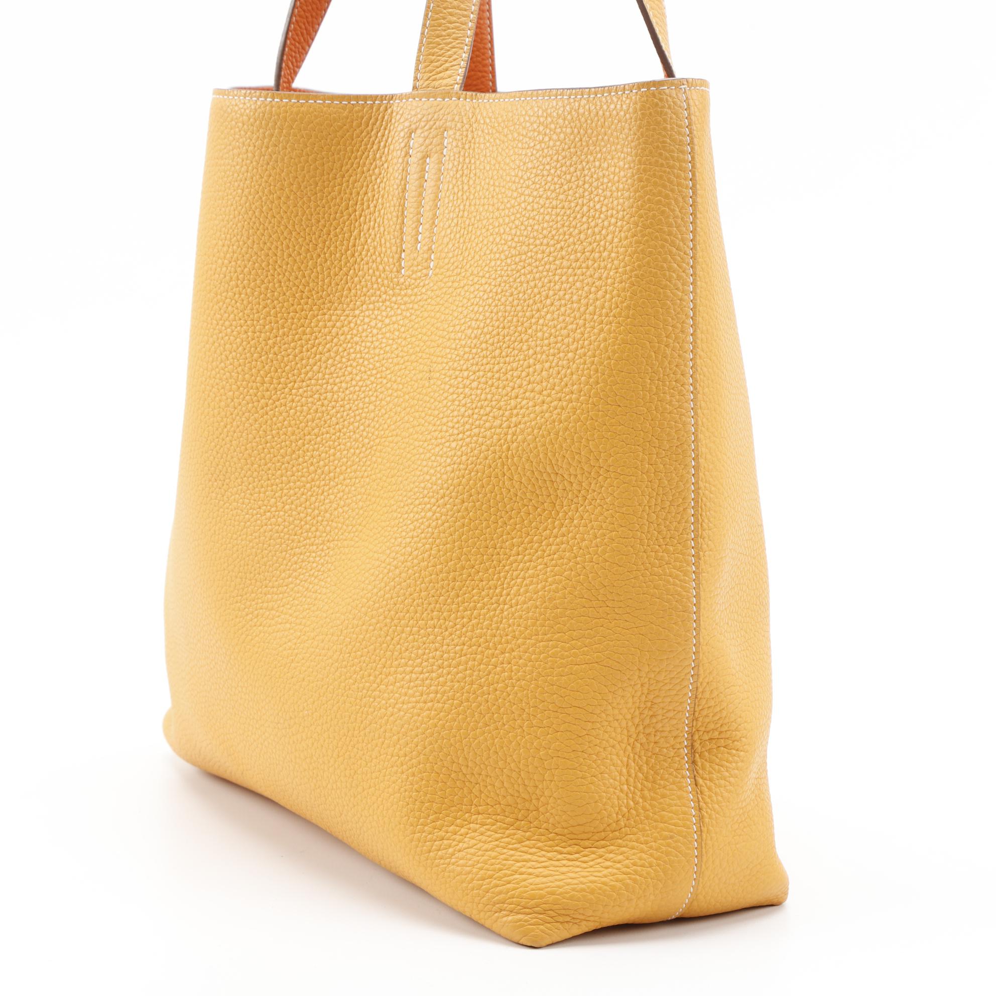 Hermès Double Sens 45cm Reversible Tote in Orange/Yellow Clemence Leather