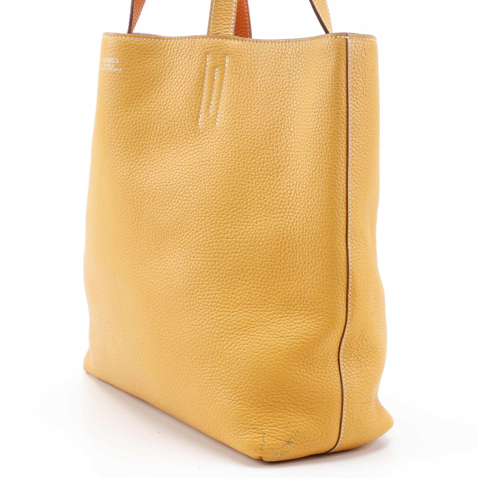 Hermès Double Sens 45cm Reversible Tote in Orange/Yellow Clemence Leather