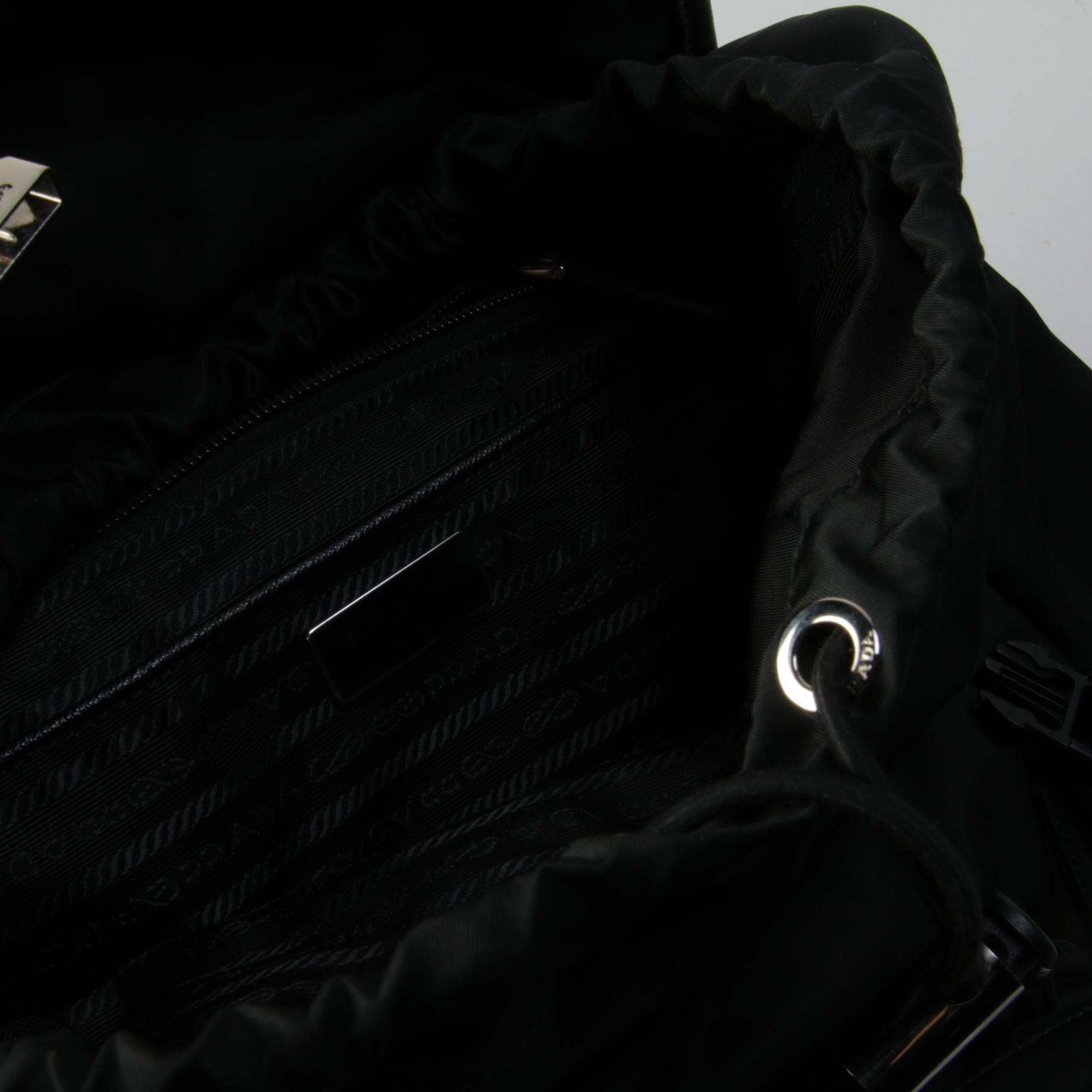 Prada Large Impunto Tessuto Double Buckle Backpack in Black and Maroon Nylon