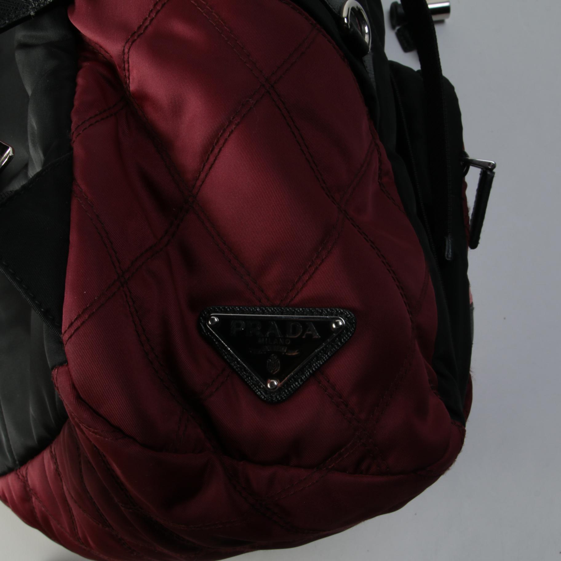 Prada Large Impunto Tessuto Double Buckle Backpack in Black and Maroon Nylon