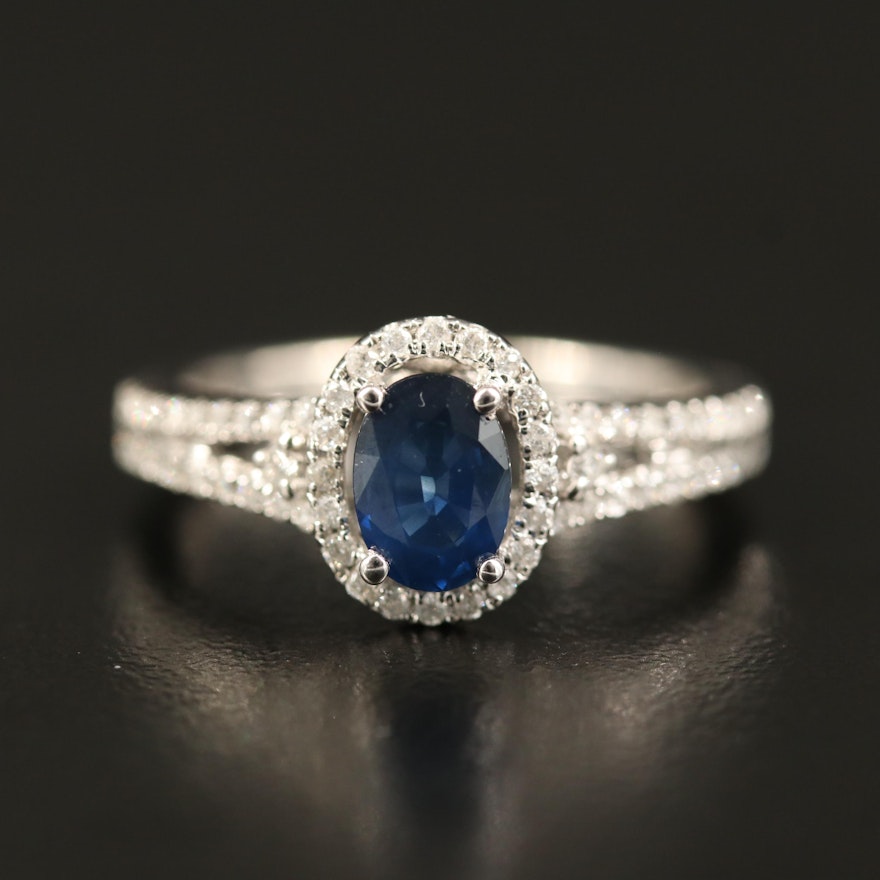 14K Sapphire and Diamond Halo Ring