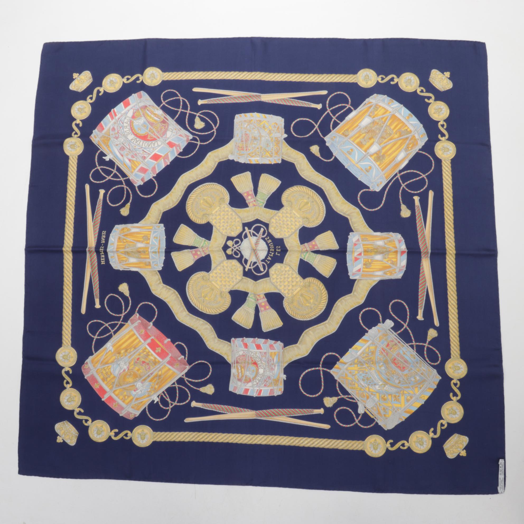 Hermès "Les Tambours" Silk Twill Scarf