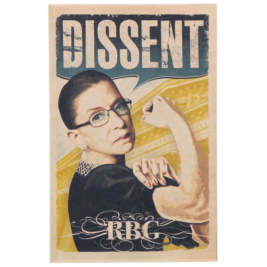 Giclée of Ruth Bader Ginsburg as Rosie the Riveter "Dissent," 21st Century