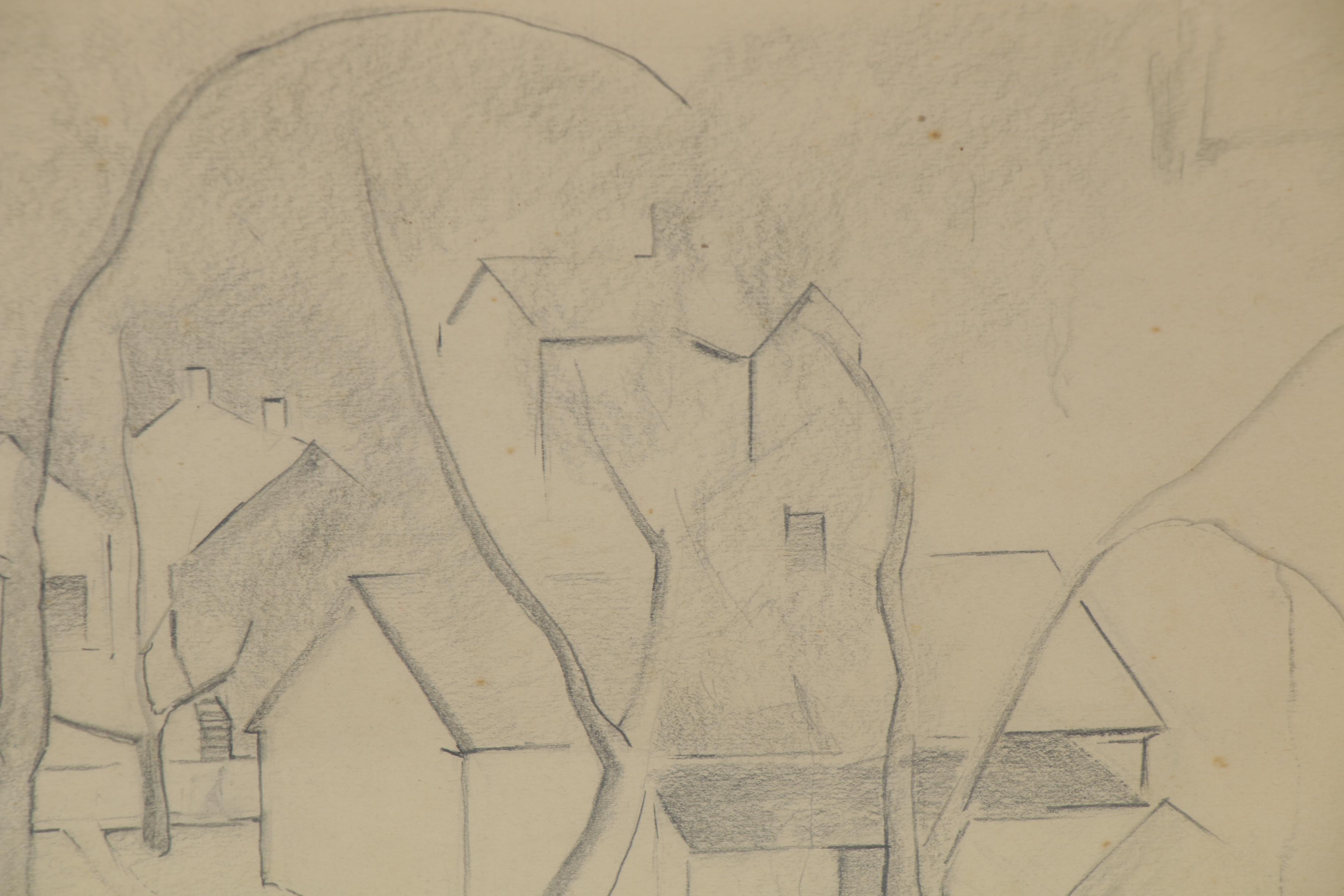 Clara K. Nelson Modernist Style Graphite Drawing of Houses, 1944