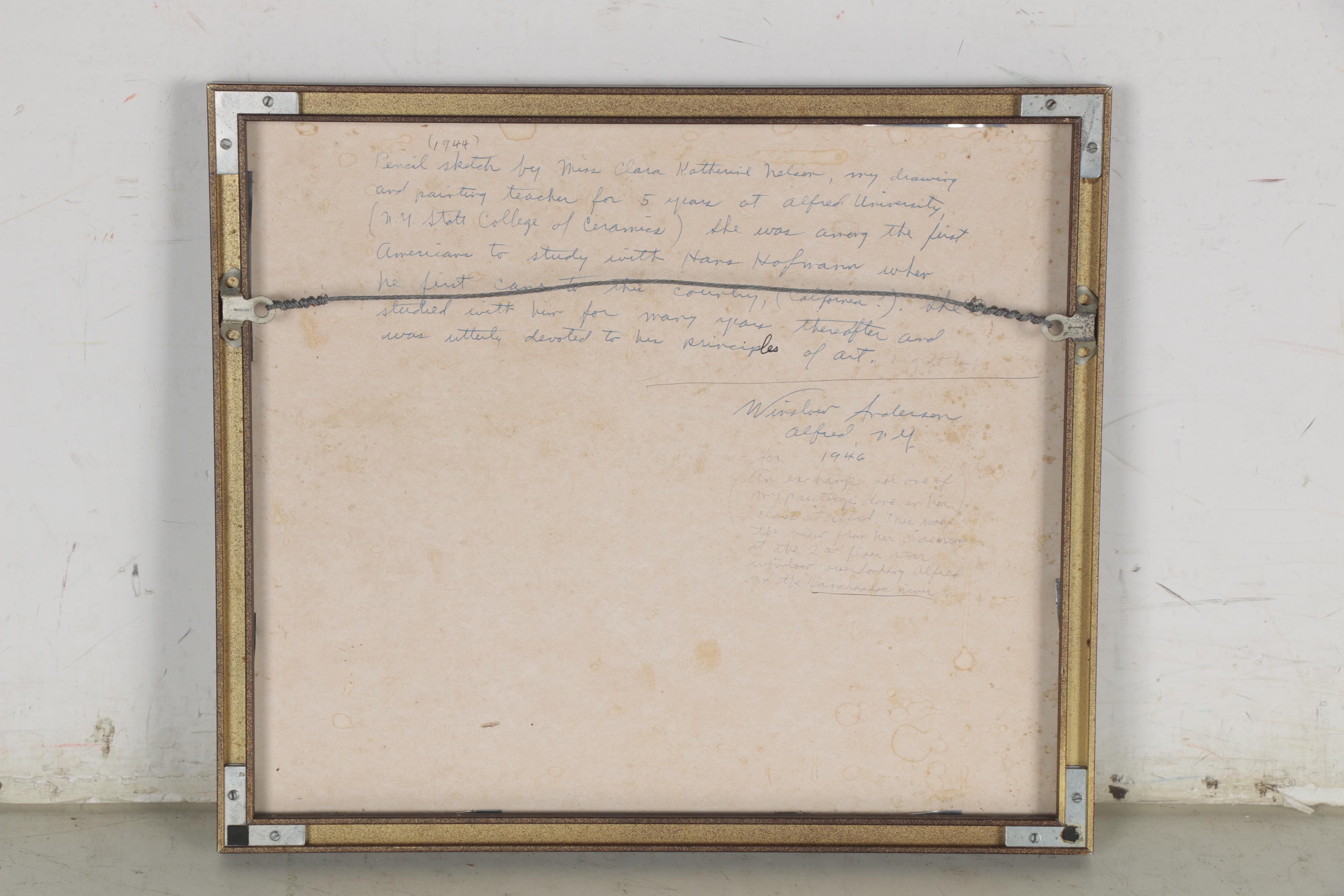 Clara K. Nelson Modernist Style Graphite Drawing of Houses, 1944