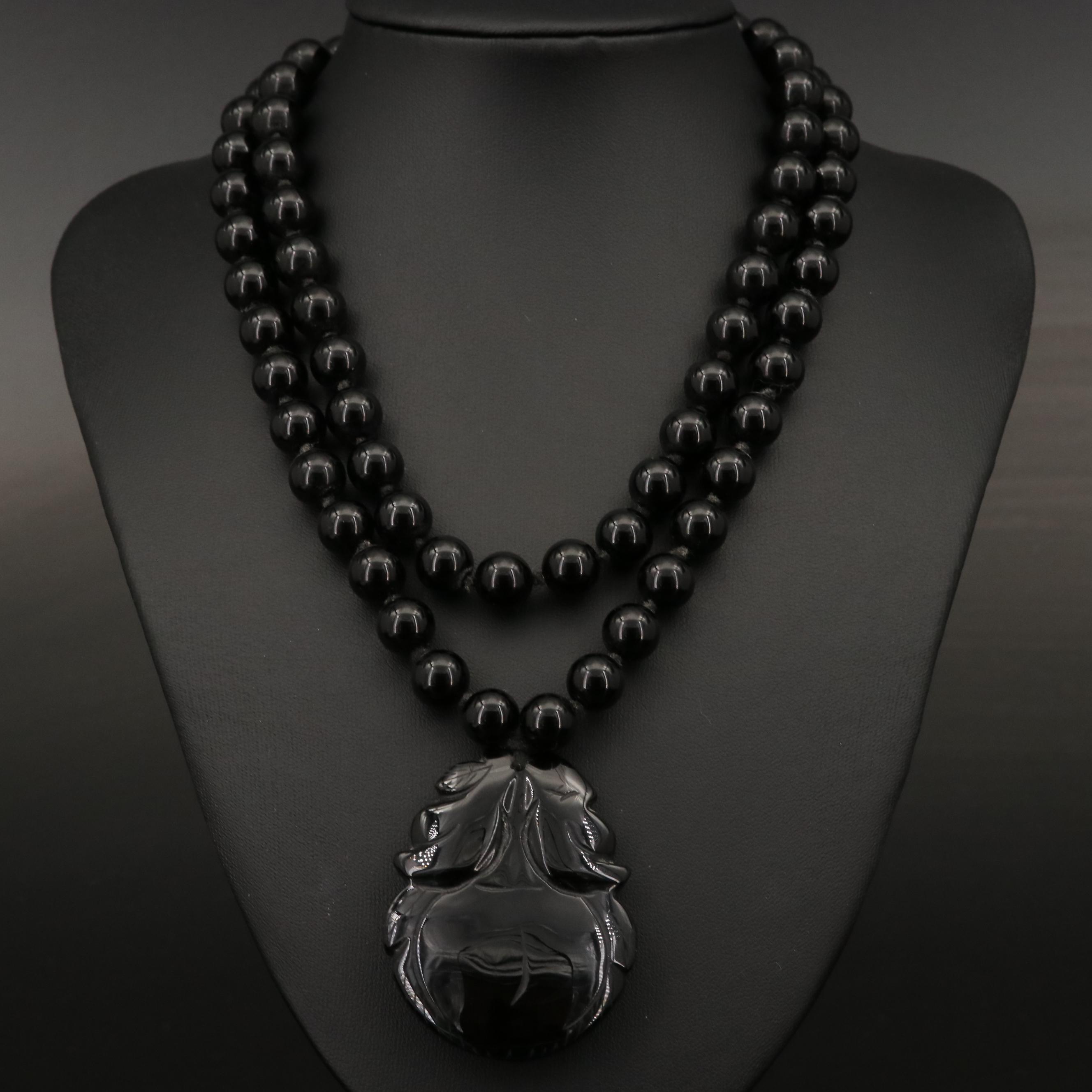 Endless Black Onyx Pendant Necklace