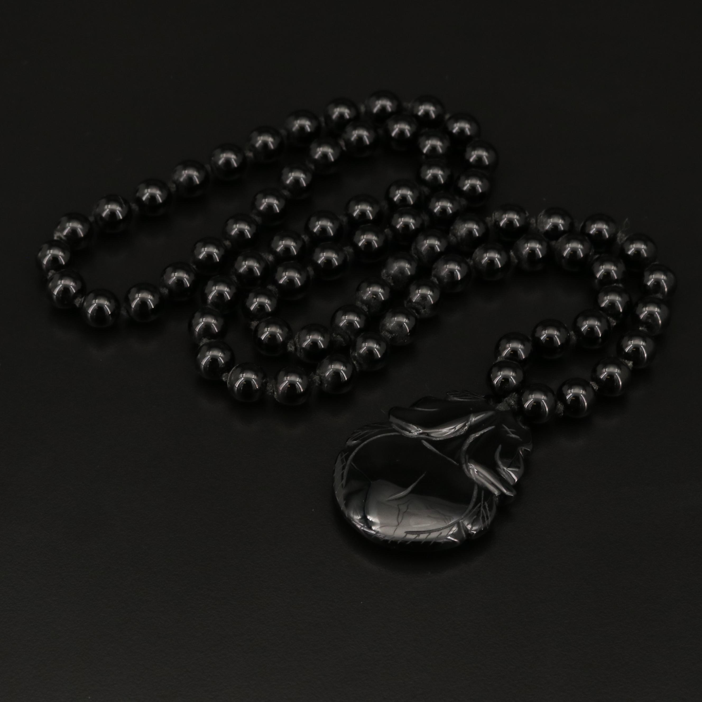 Endless Black Onyx Pendant Necklace