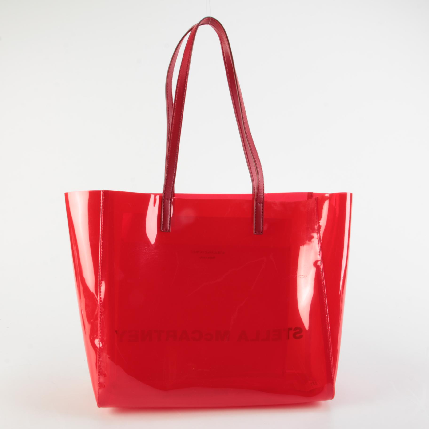 Stella McCartney Red Transparent Large Logo Tote