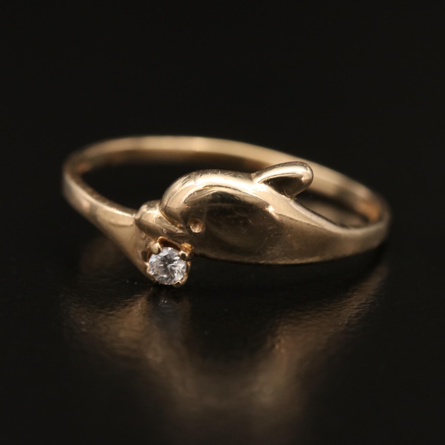 10K Cubic Zirconia Dolphin Ring