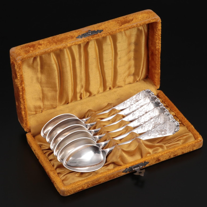 Wood & Hughes "Victoria" Sterling Silver Teaspoons in Case, 1885