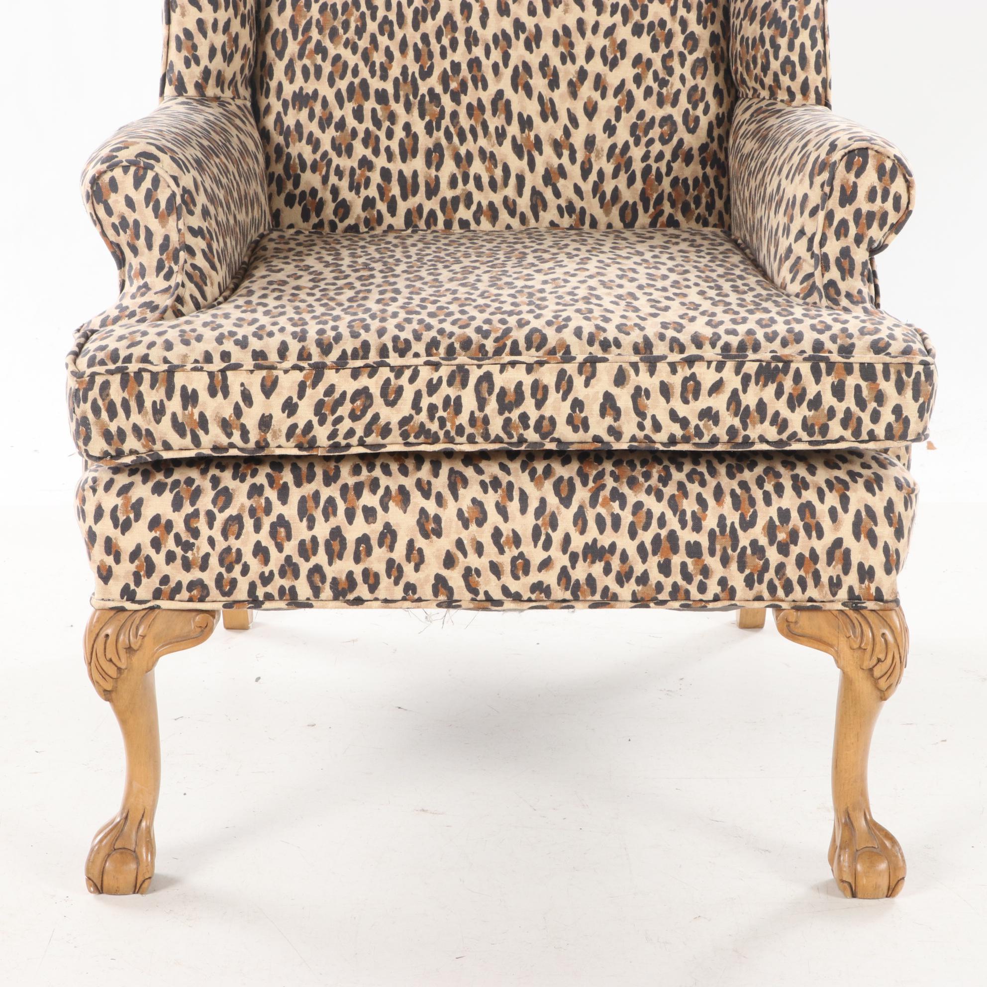 Chippendale Style Wingback Chair in Animal Print