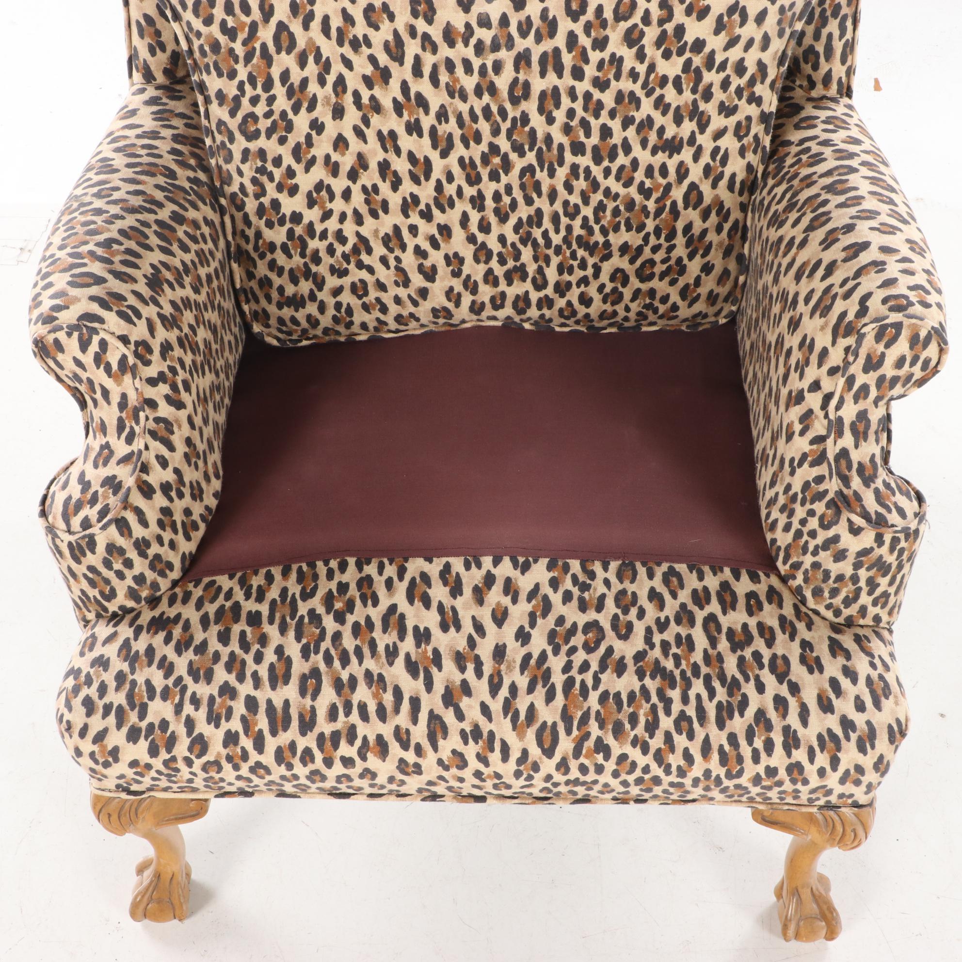 Chippendale Style Wingback Chair in Animal Print