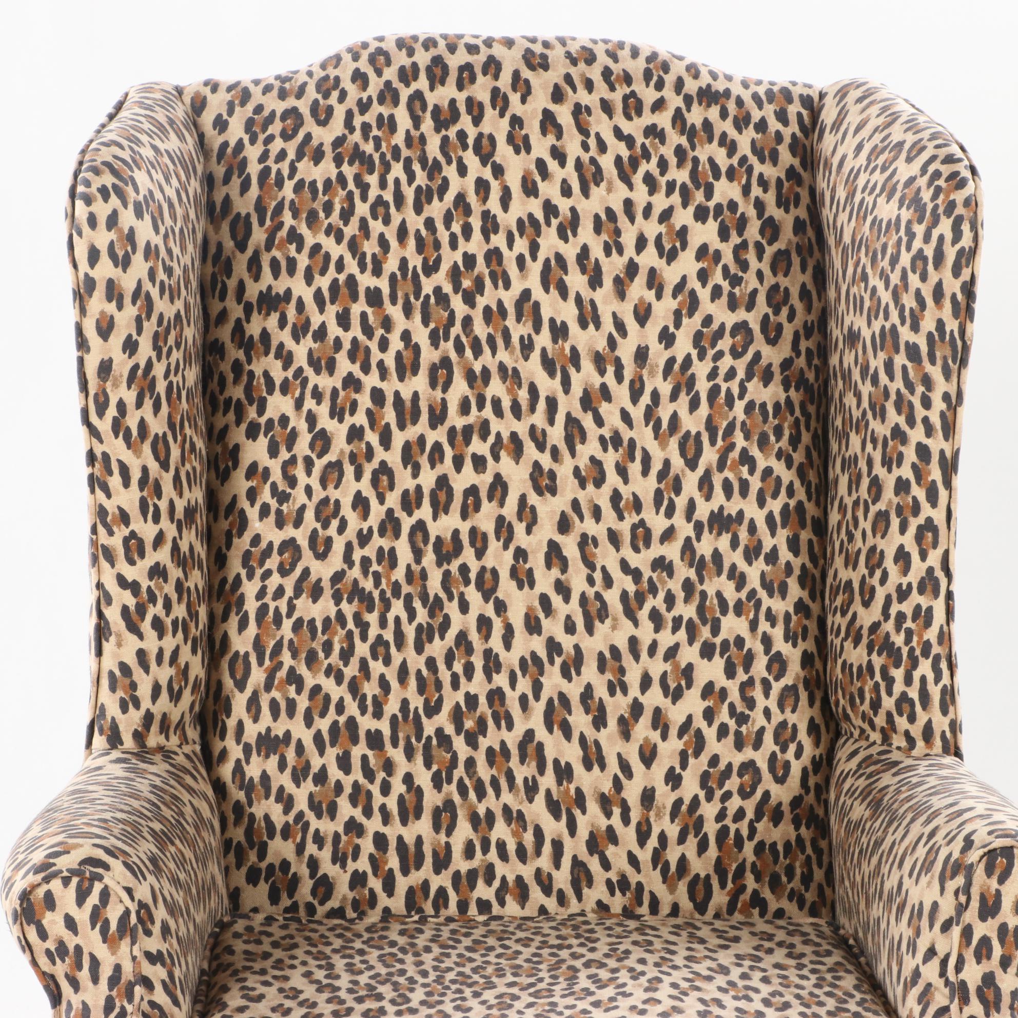 Chippendale Style Wingback Chair in Animal Print