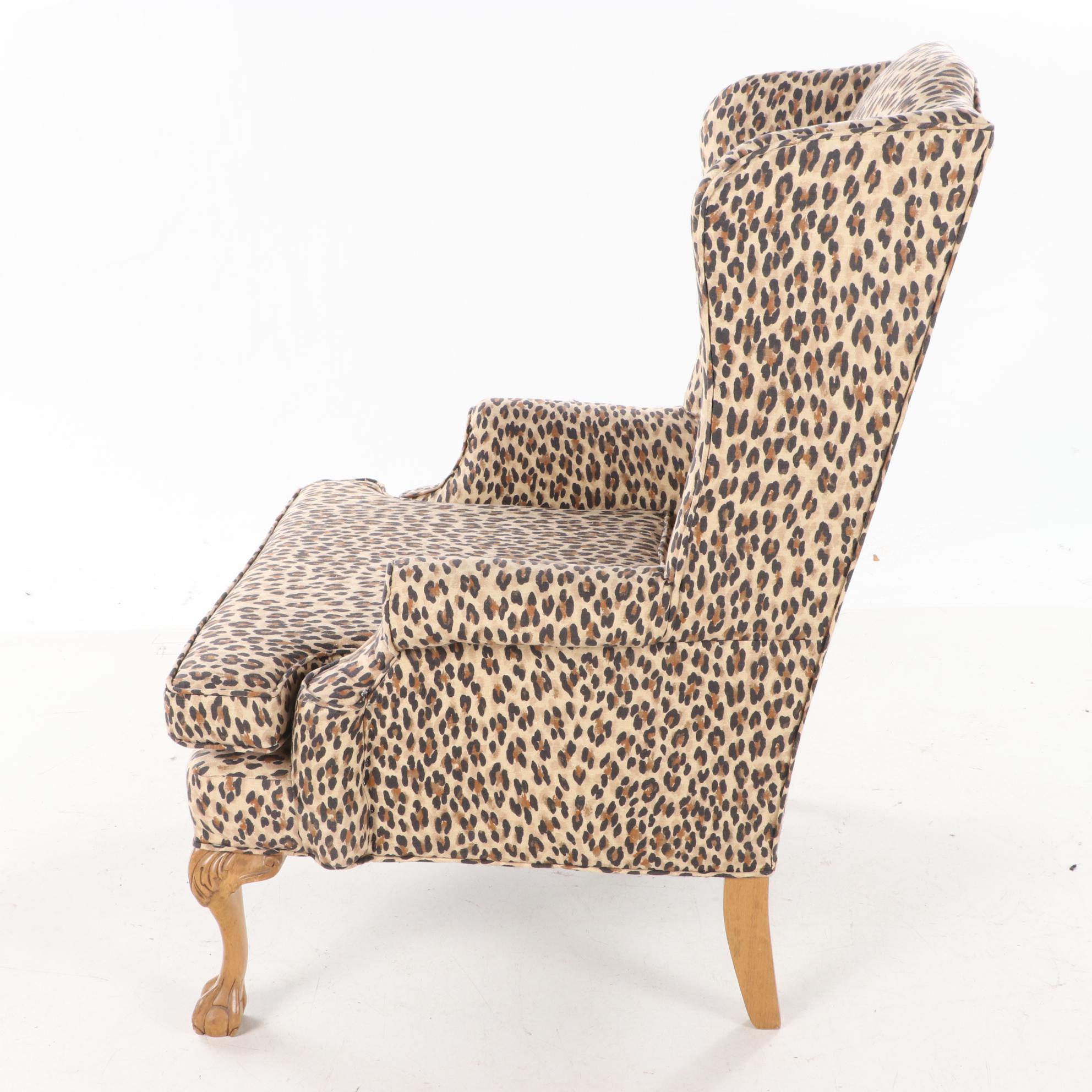 Chippendale Style Wingback Chair in Animal Print