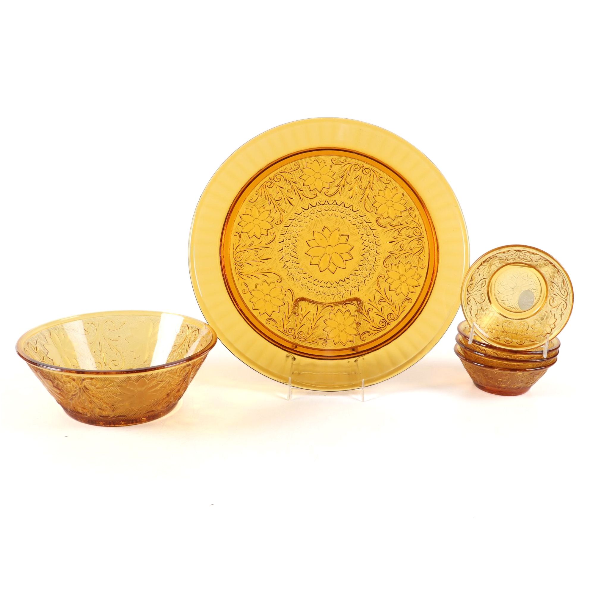 Tiara "Amber Sandwich" Glassware Including Berry Bowl Set, 1971-1989