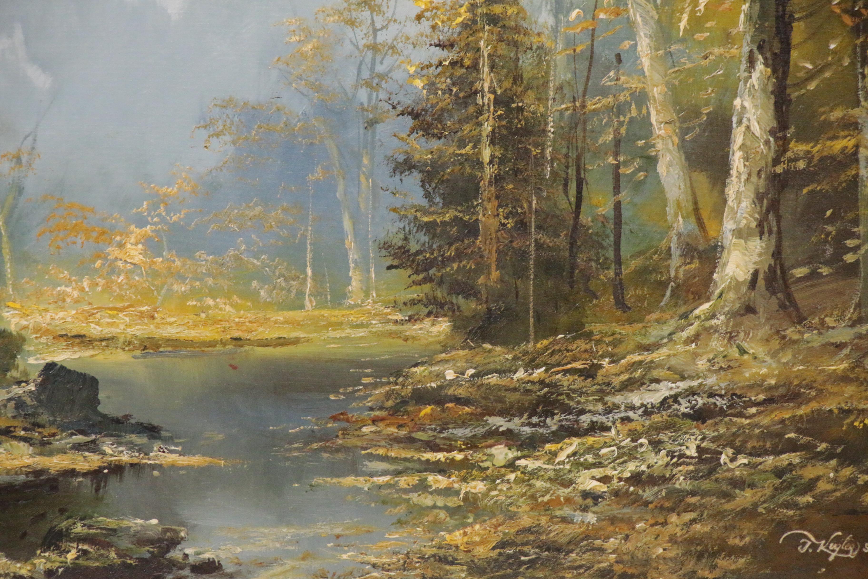 Josef Kugler Forest Landscape Oil Painting, Late 20th Century