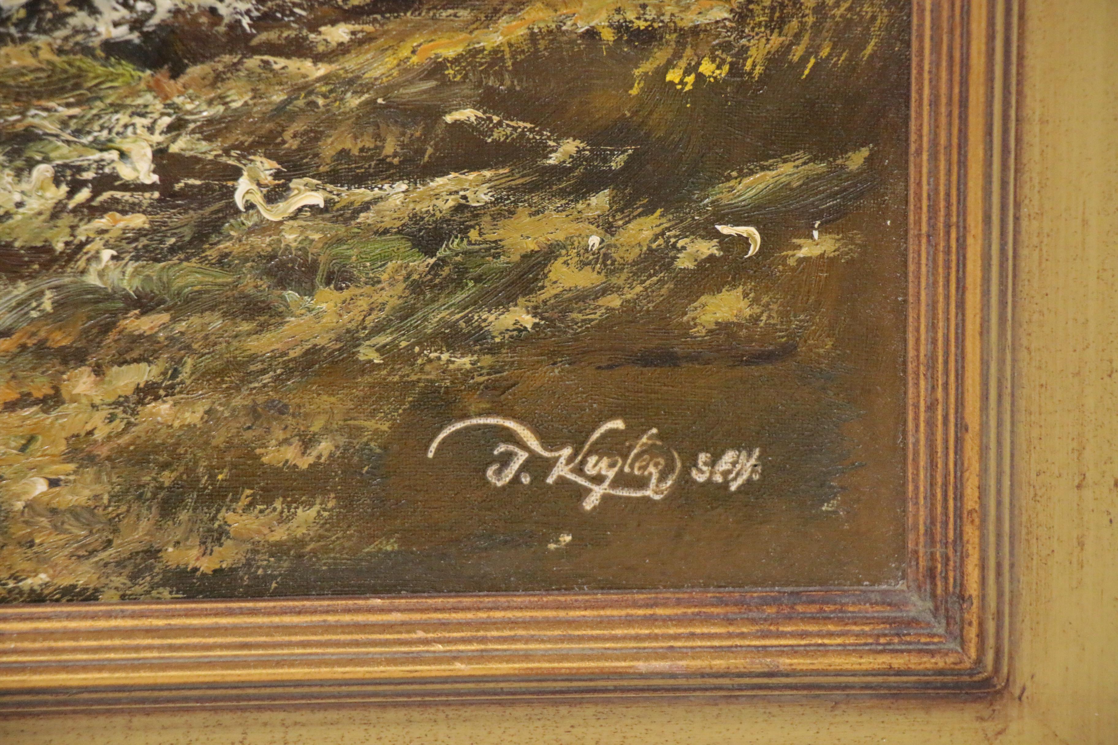 Josef Kugler Forest Landscape Oil Painting, Late 20th Century