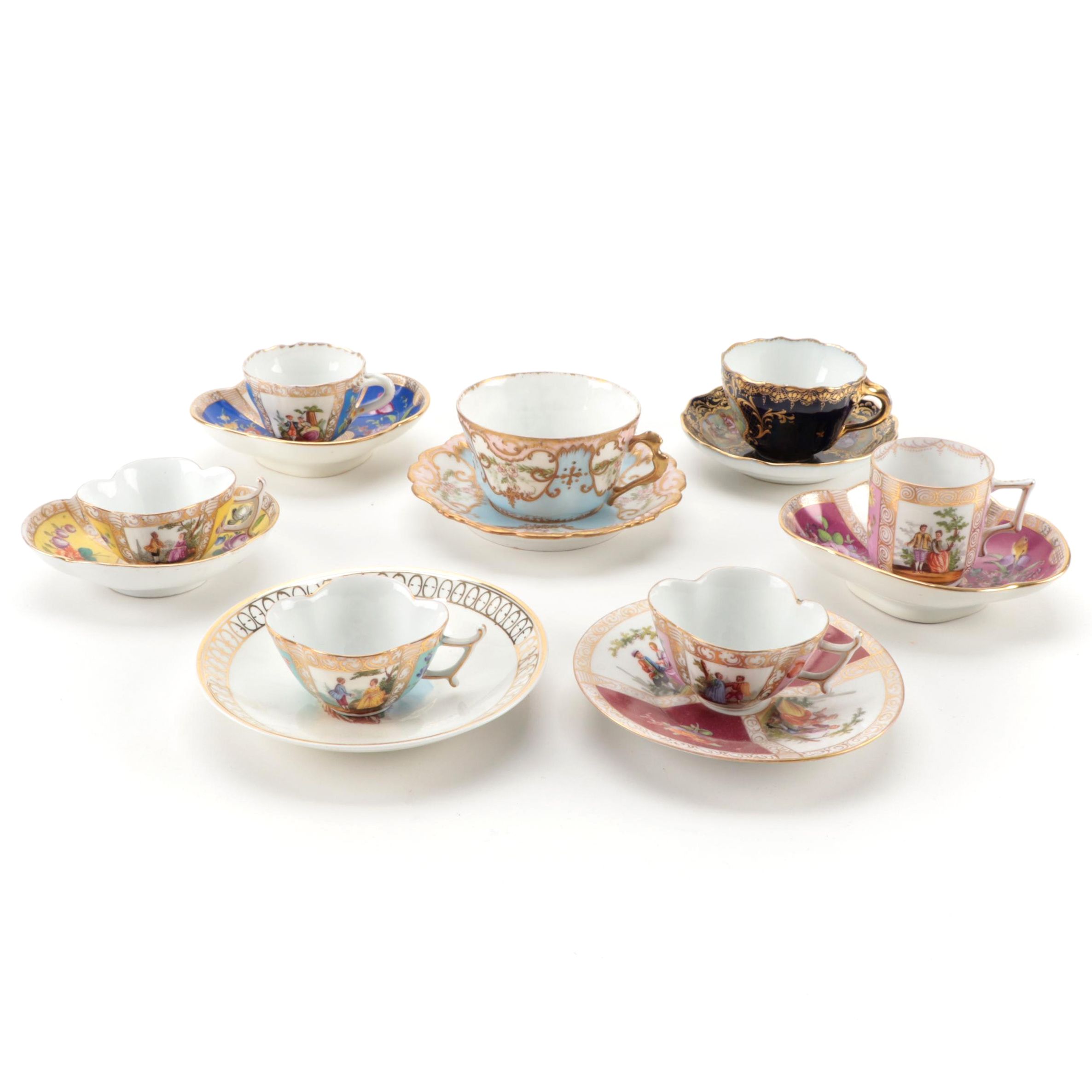 Dresden and Royal Vienna Quatrefoil and Other Demitasse and Teacups, Antique