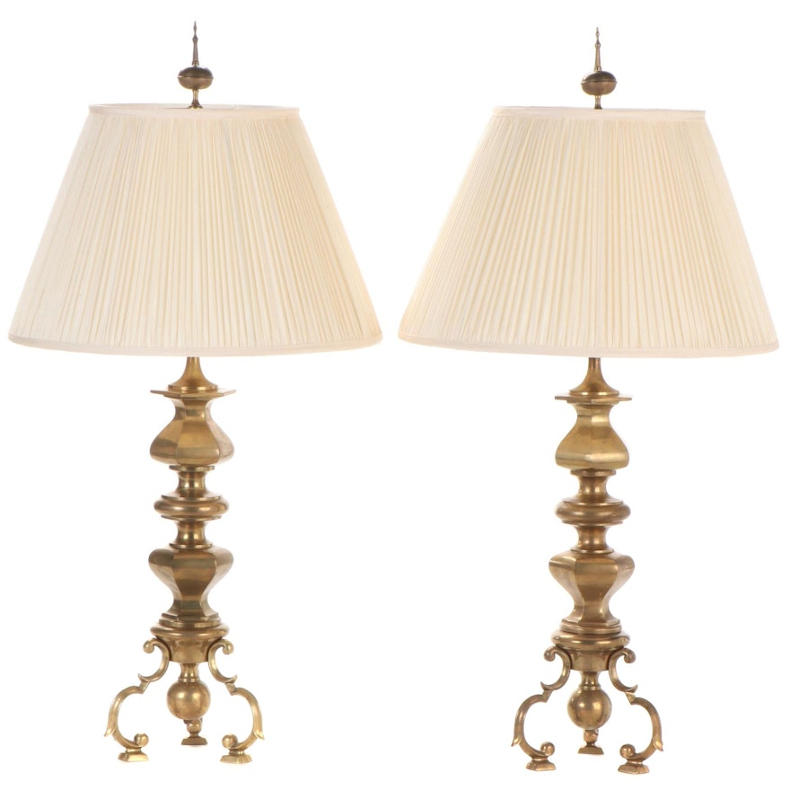 Pair of Chapman Brass Tripod Table Lamps, Mid/Late 20th Century