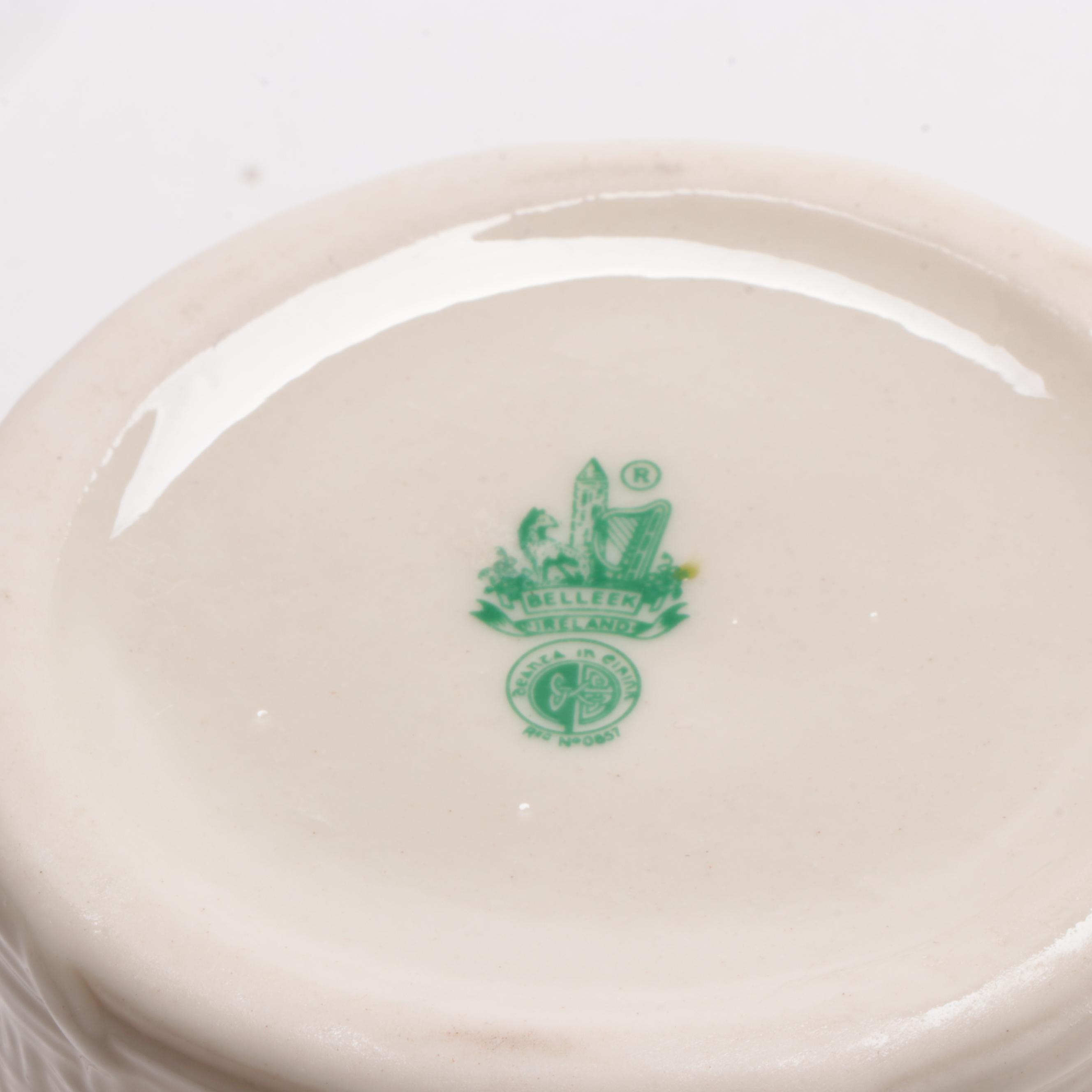 Belleek Porcelain "Clover" Basket Weave Marmalade Jar with Lid