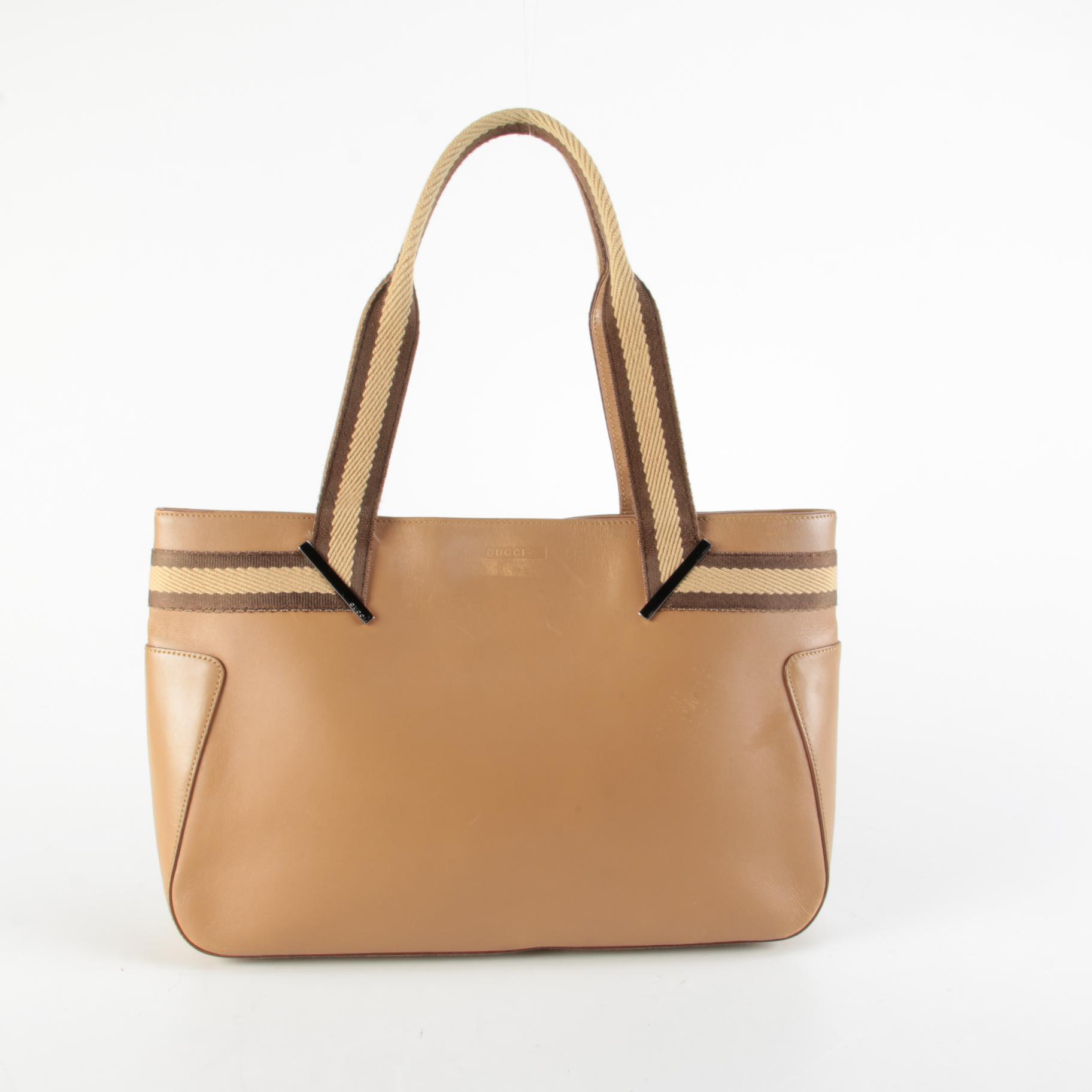 Gucci Sherry Line Tote Bag in Beige Leather