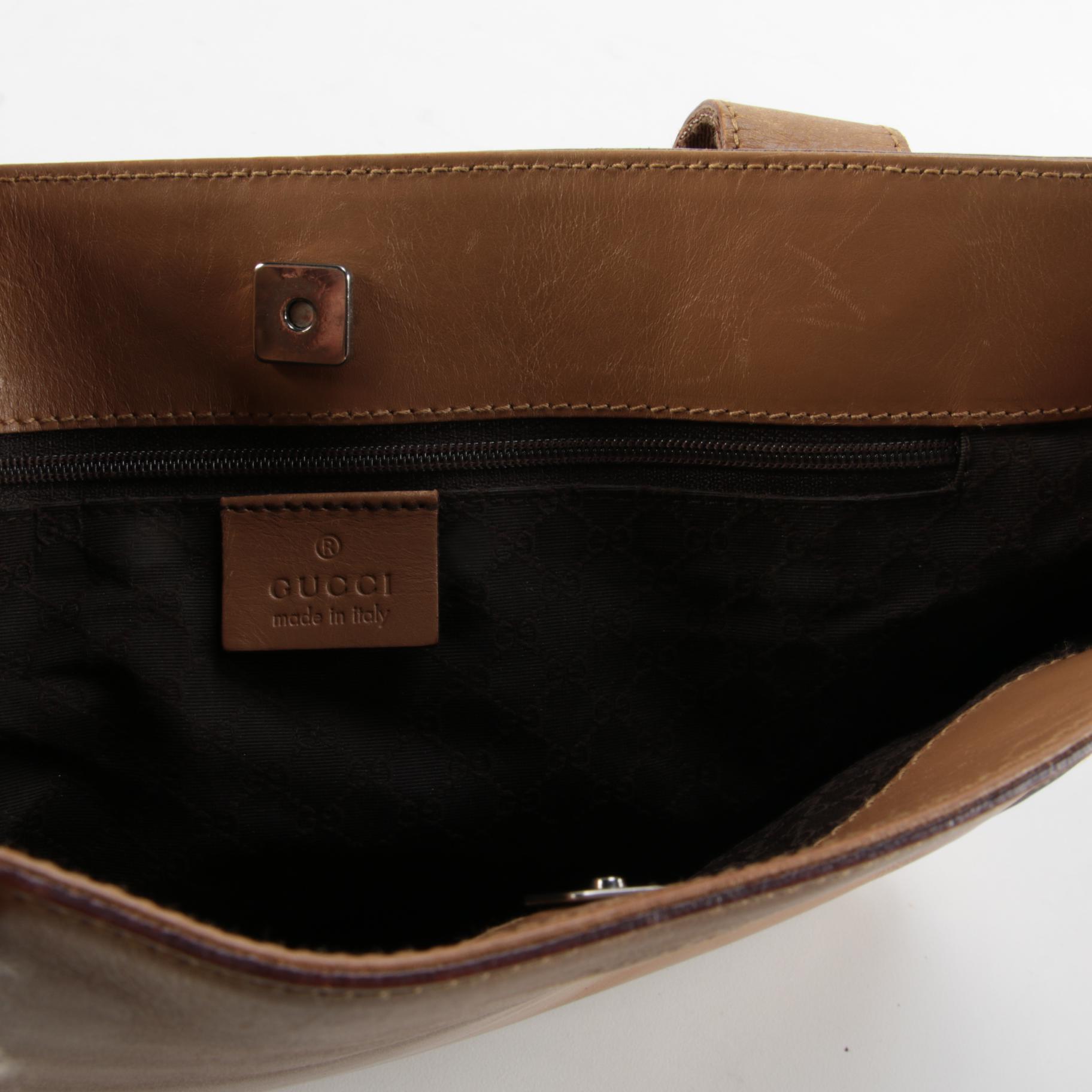 Gucci Sherry Line Tote Bag in Beige Leather