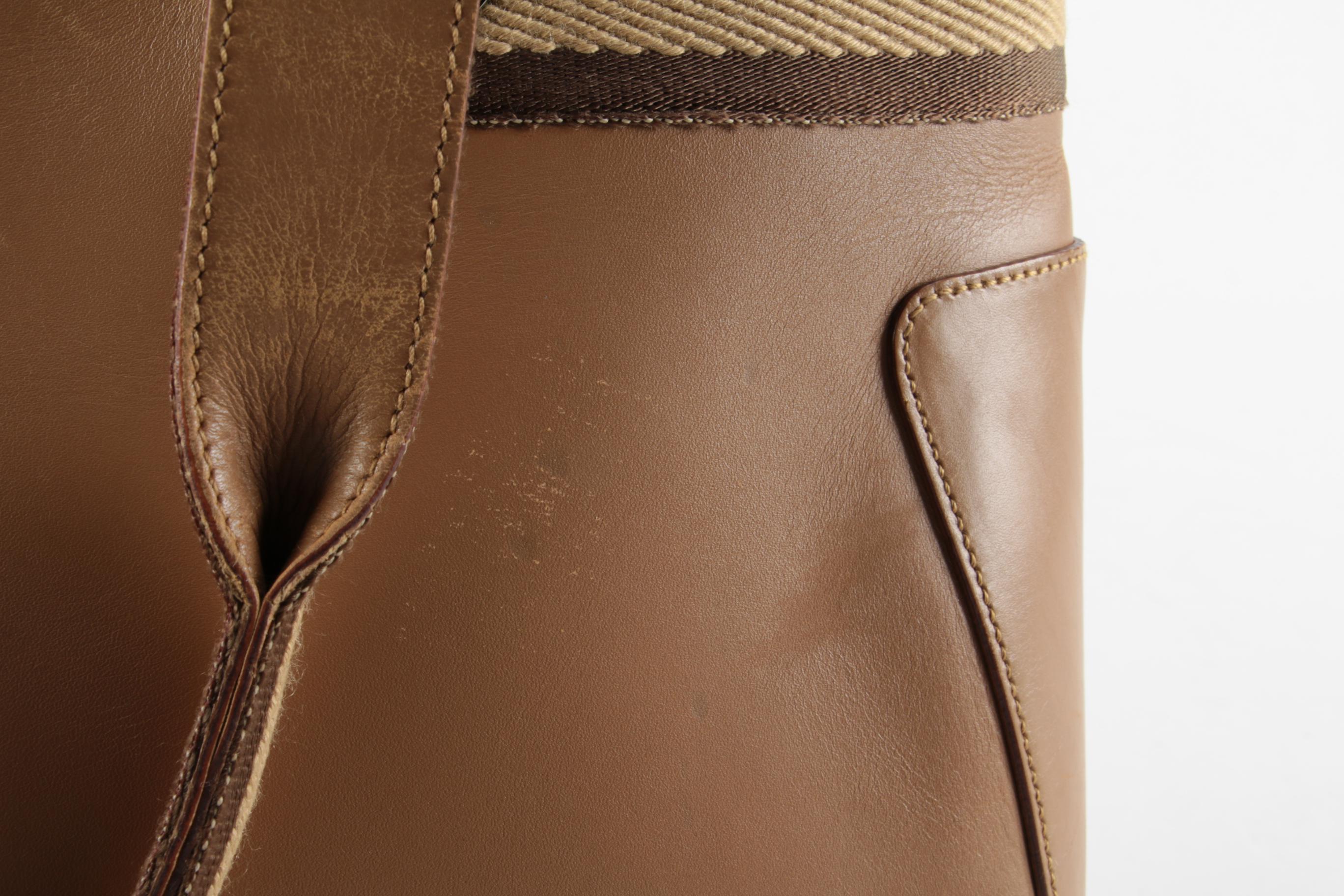 Gucci Sherry Line Tote Bag in Beige Leather