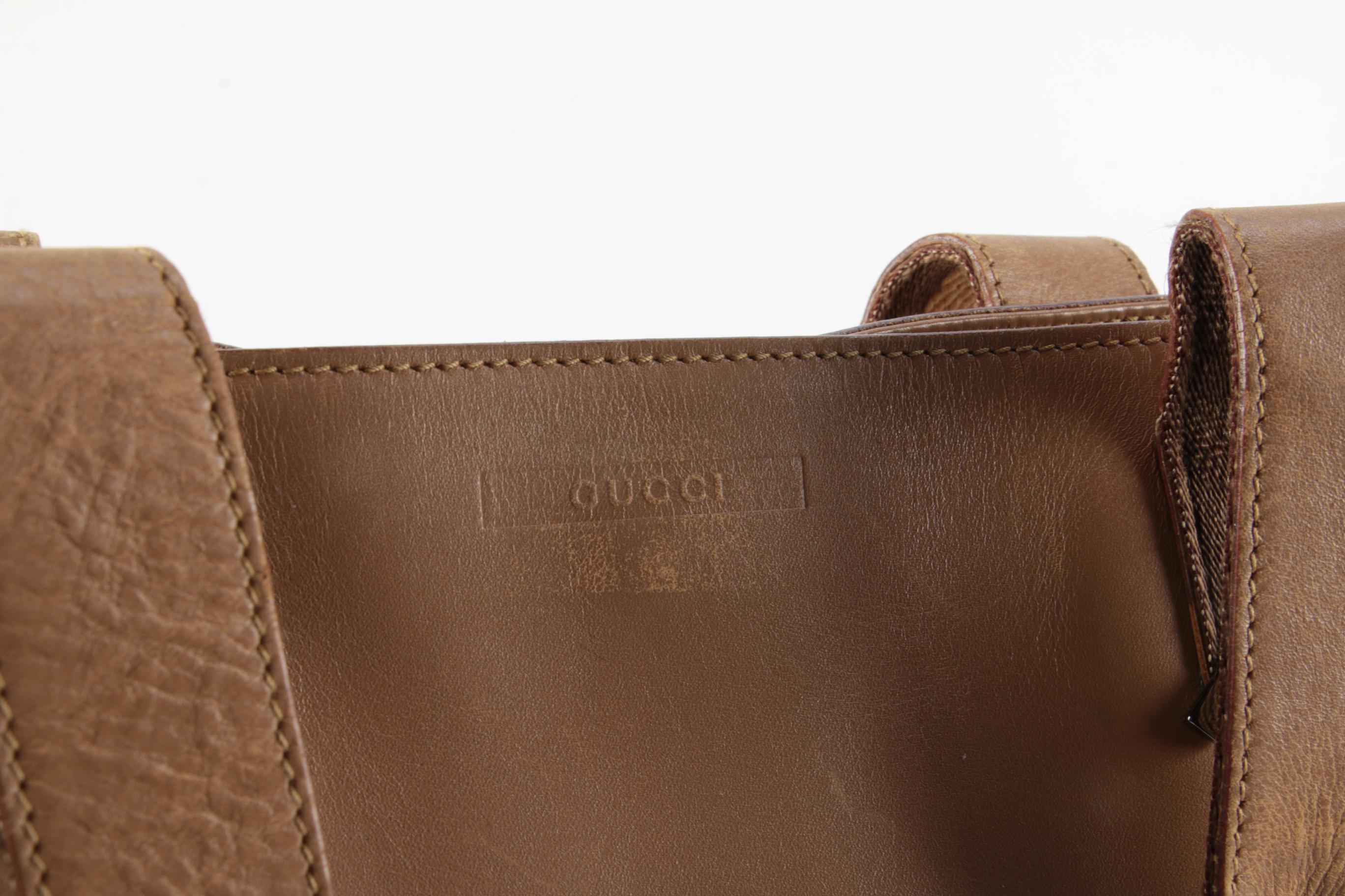 Gucci Sherry Line Tote Bag in Beige Leather