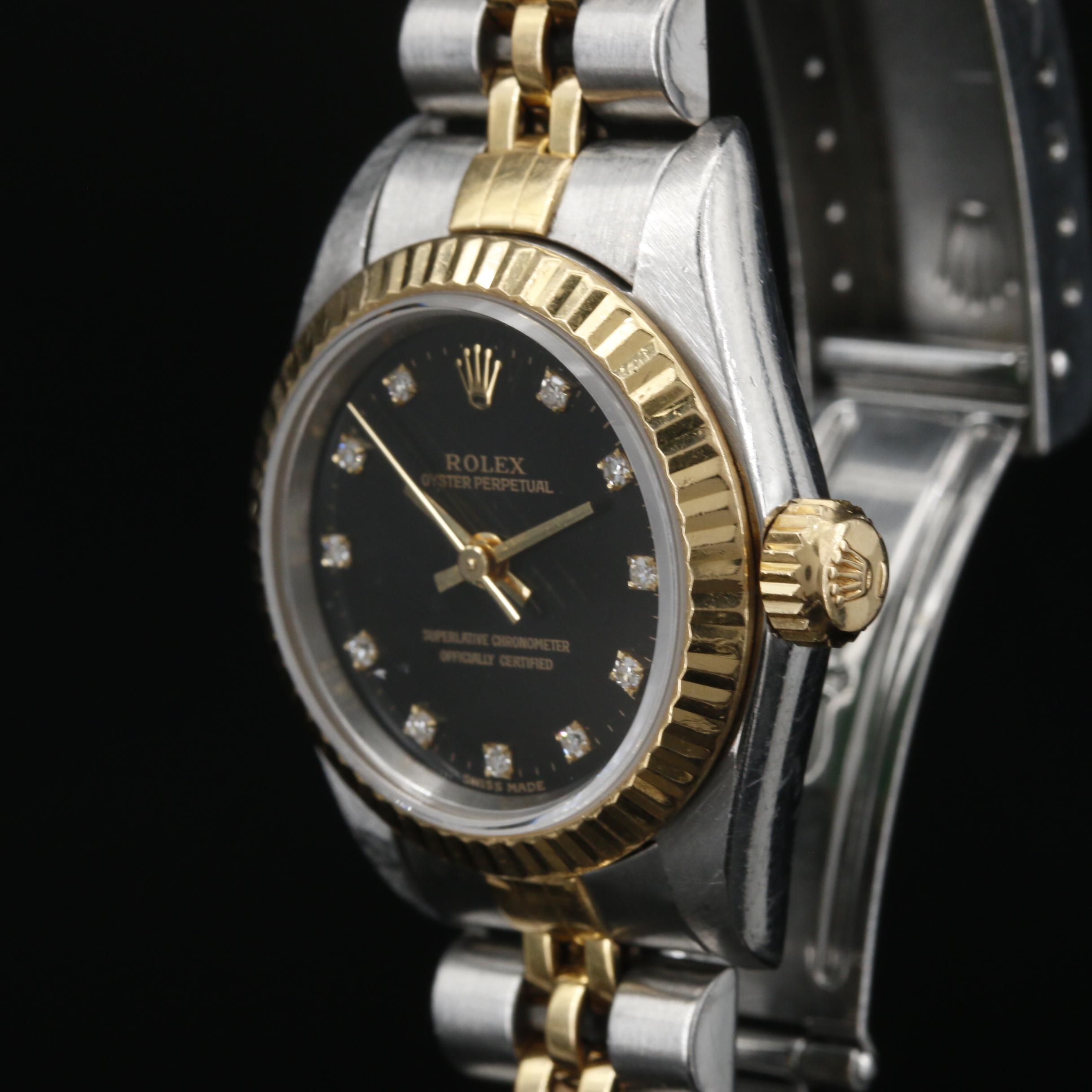 Rolex Oyster Perpetual 18K and Steel Watch with Factory Diamond Dial