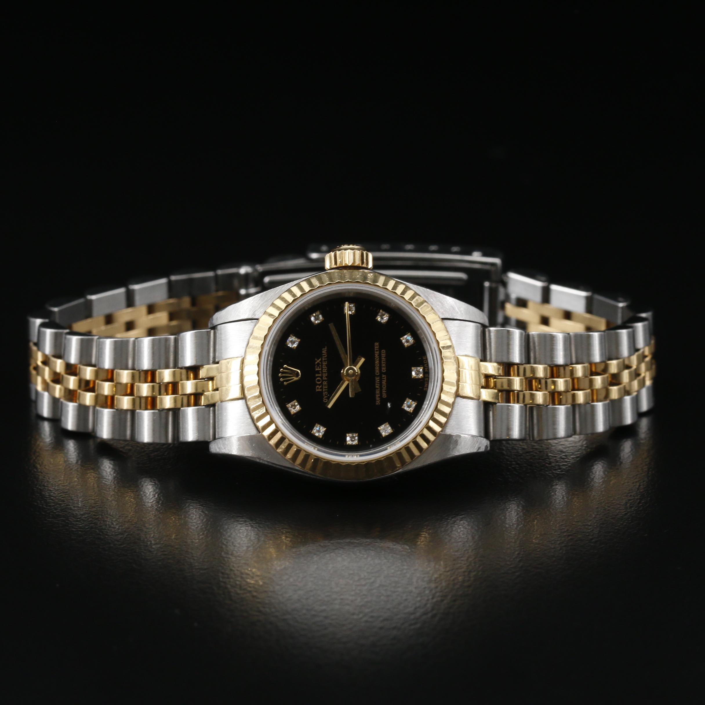 Rolex Oyster Perpetual 18K and Steel Watch with Factory Diamond Dial