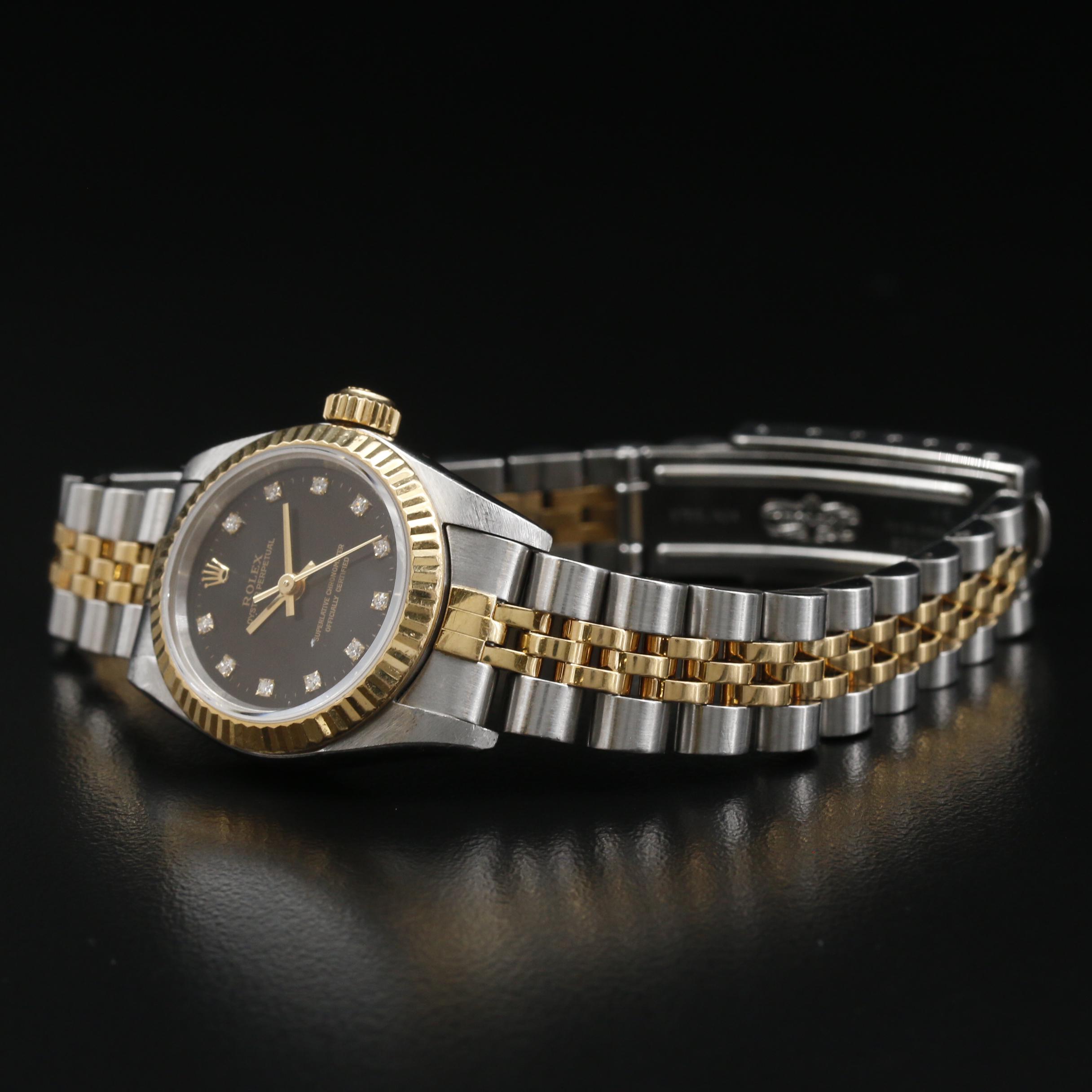 Rolex Oyster Perpetual 18K and Steel Watch with Factory Diamond Dial