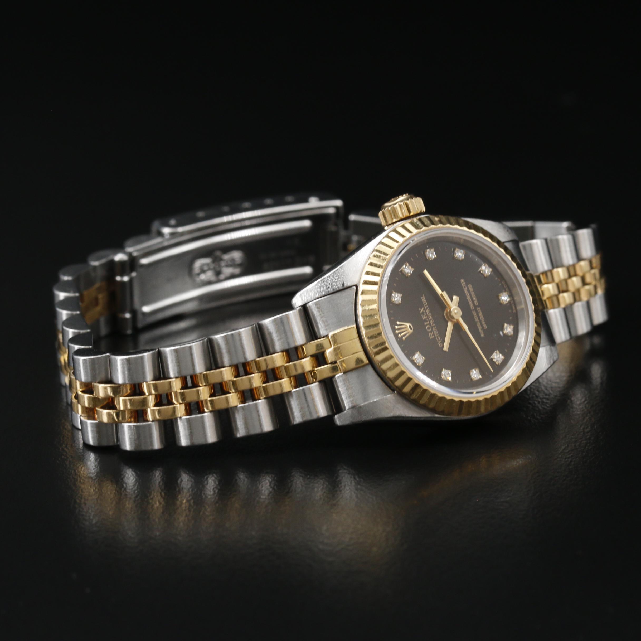 Rolex Oyster Perpetual 18K and Steel Watch with Factory Diamond Dial