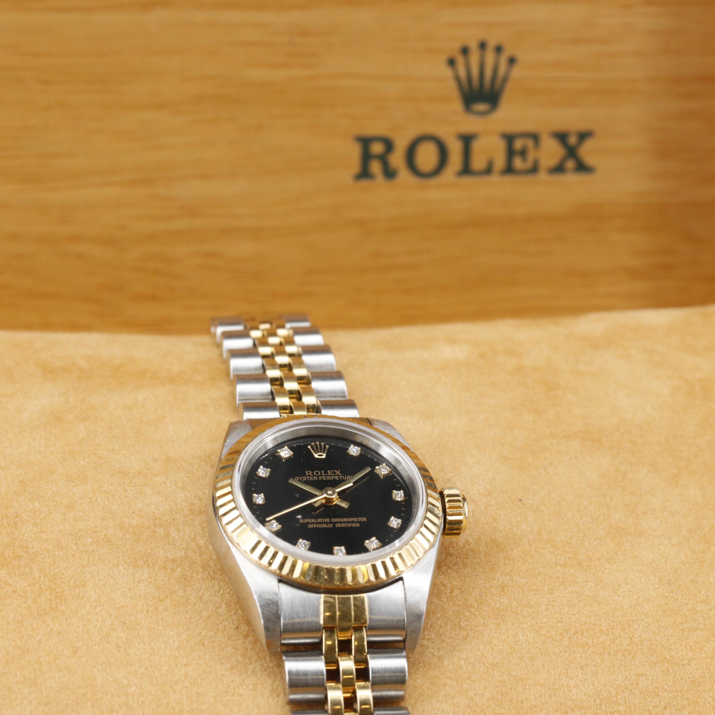 Rolex Oyster Perpetual 18K and Steel Watch with Factory Diamond Dial
