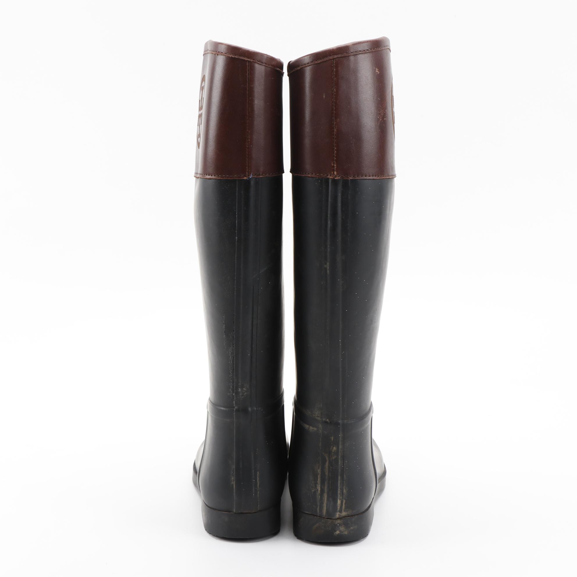 Tory Burch Two-Toned Tall Rubber Rain Boots