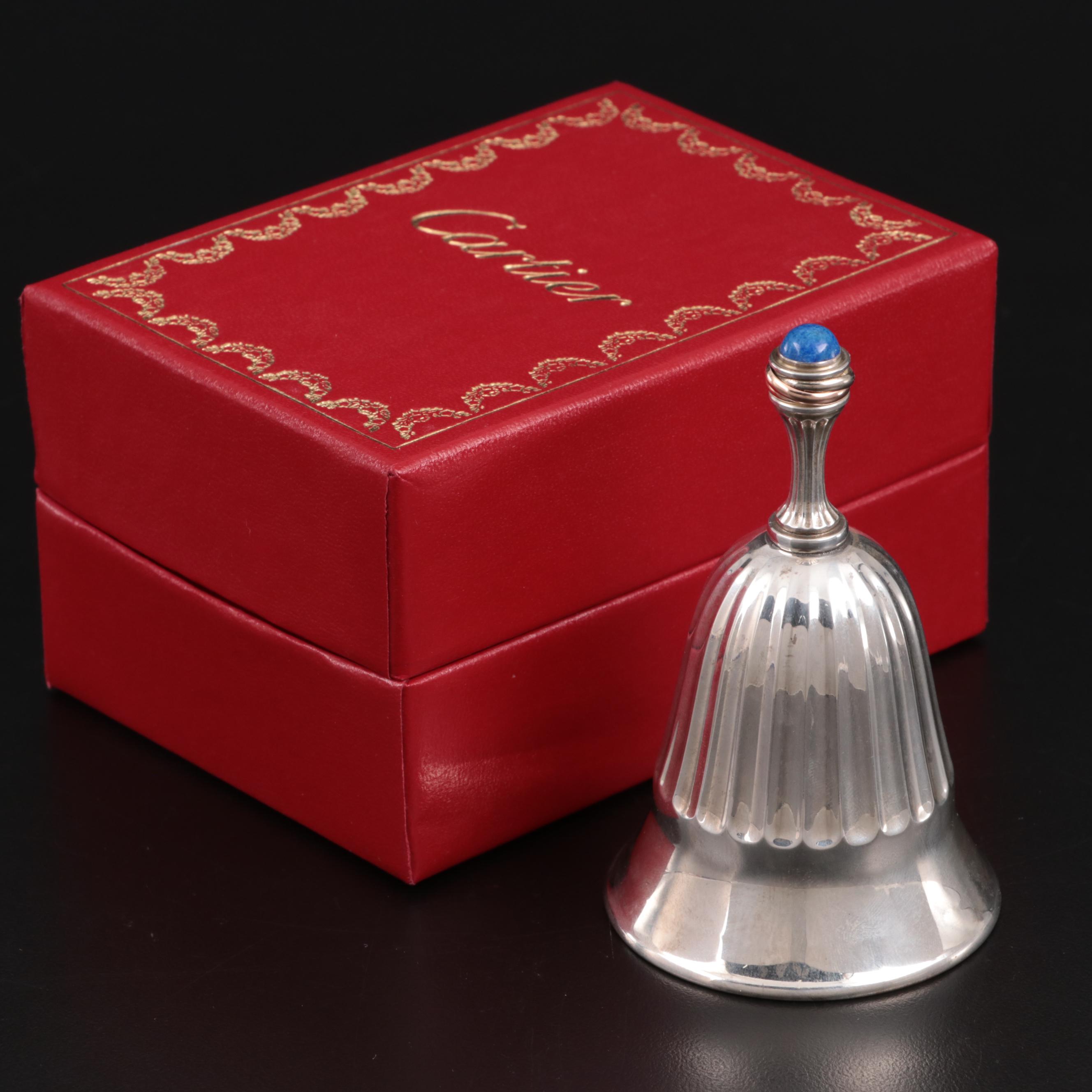 Cartier Sterling Silver Table Bell with Lapis Lazuli Cabochon, Presentation Box
