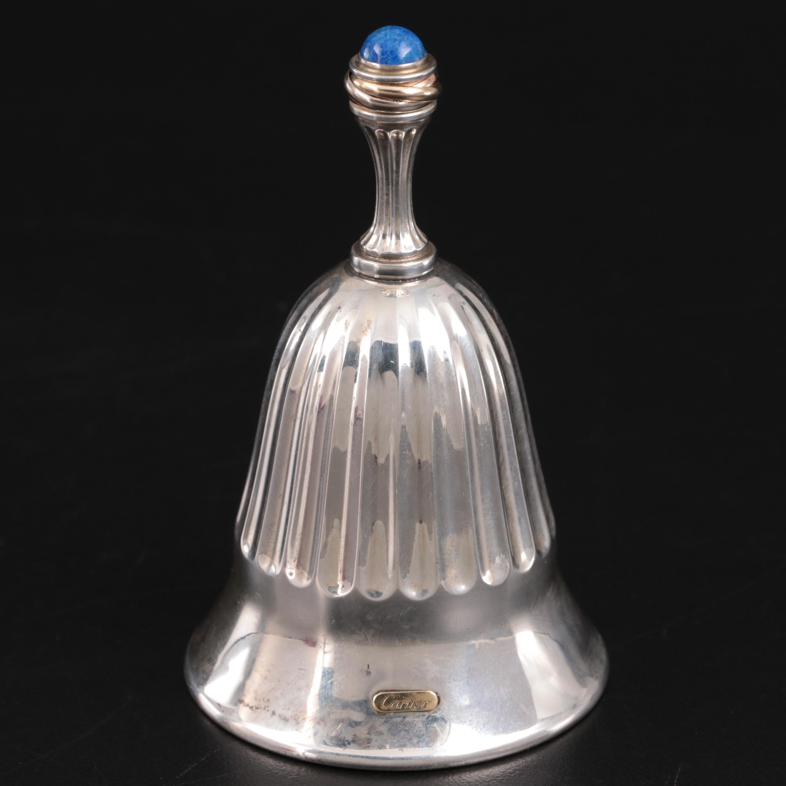 Cartier Sterling Silver Table Bell with Lapis Lazuli Cabochon, Presentation Box