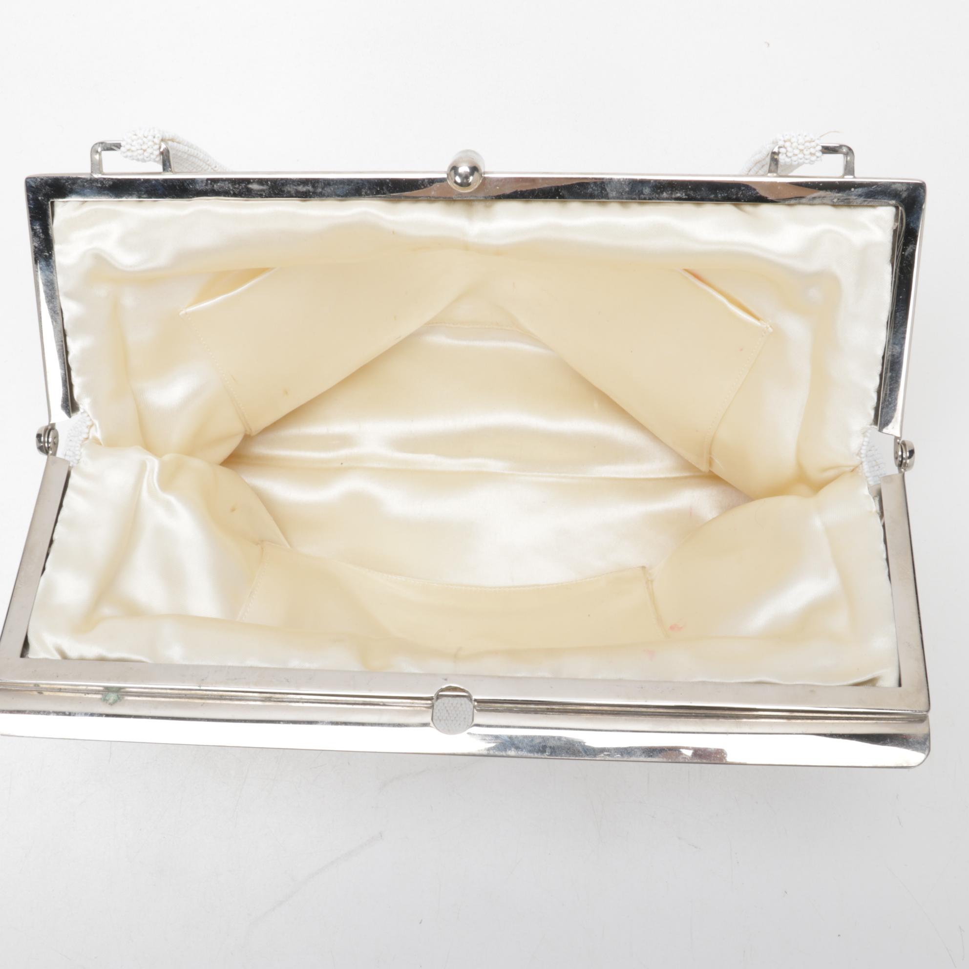 Walborg White Beaded Handbag with Satin Lining, Made in Belgium