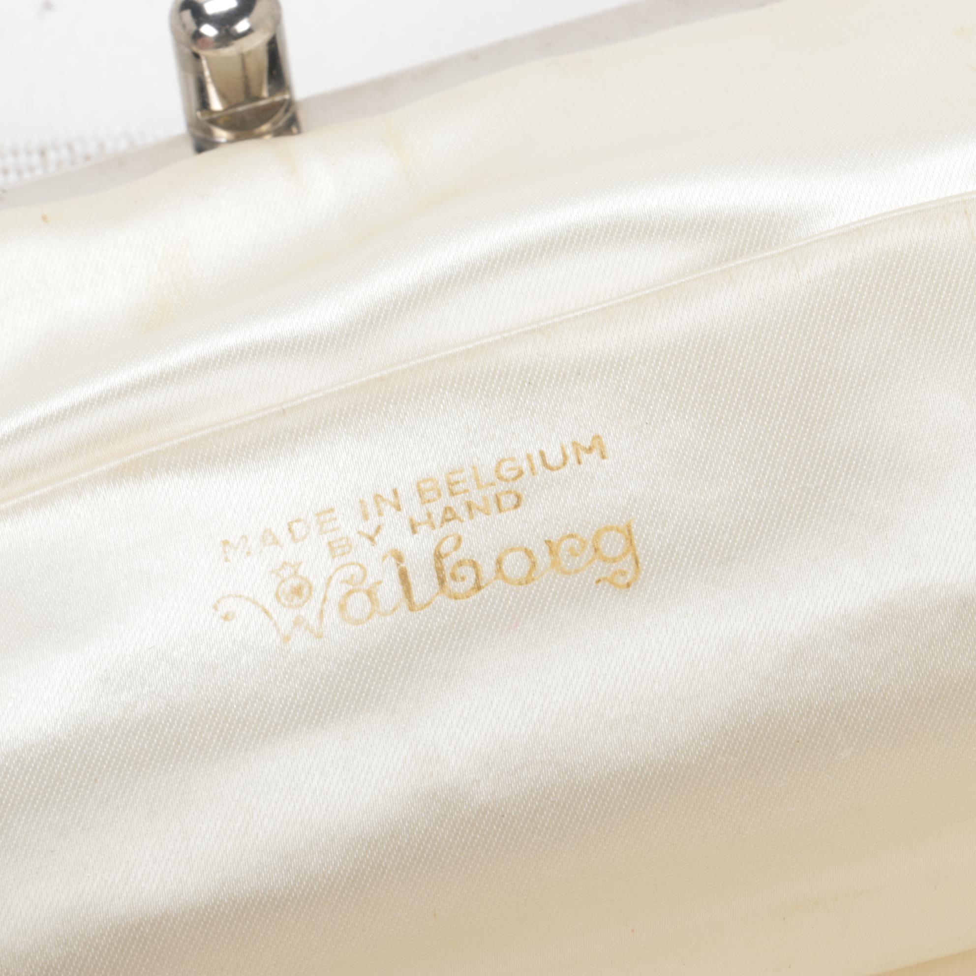 Walborg White Beaded Handbag with Satin Lining, Made in Belgium